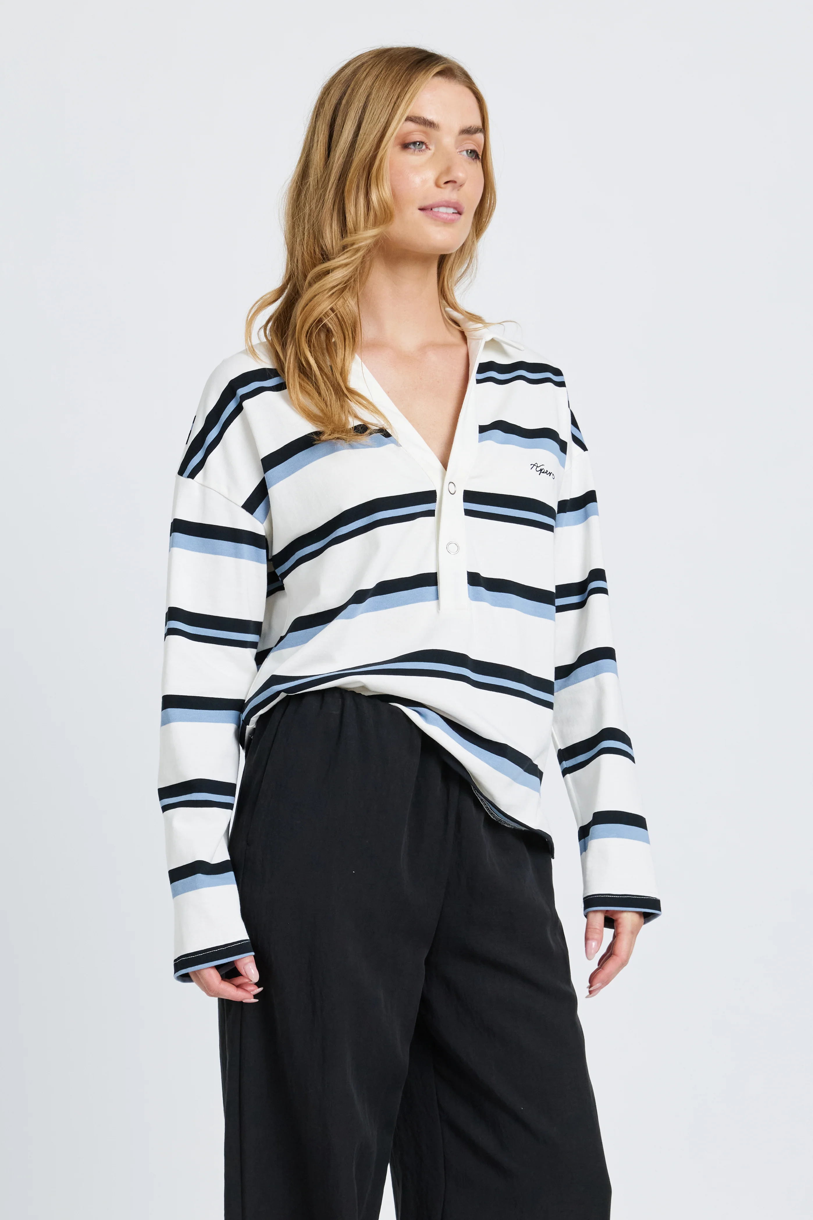 Boston Stripe Jersey Top - White / Navy / Blue - Image 6
