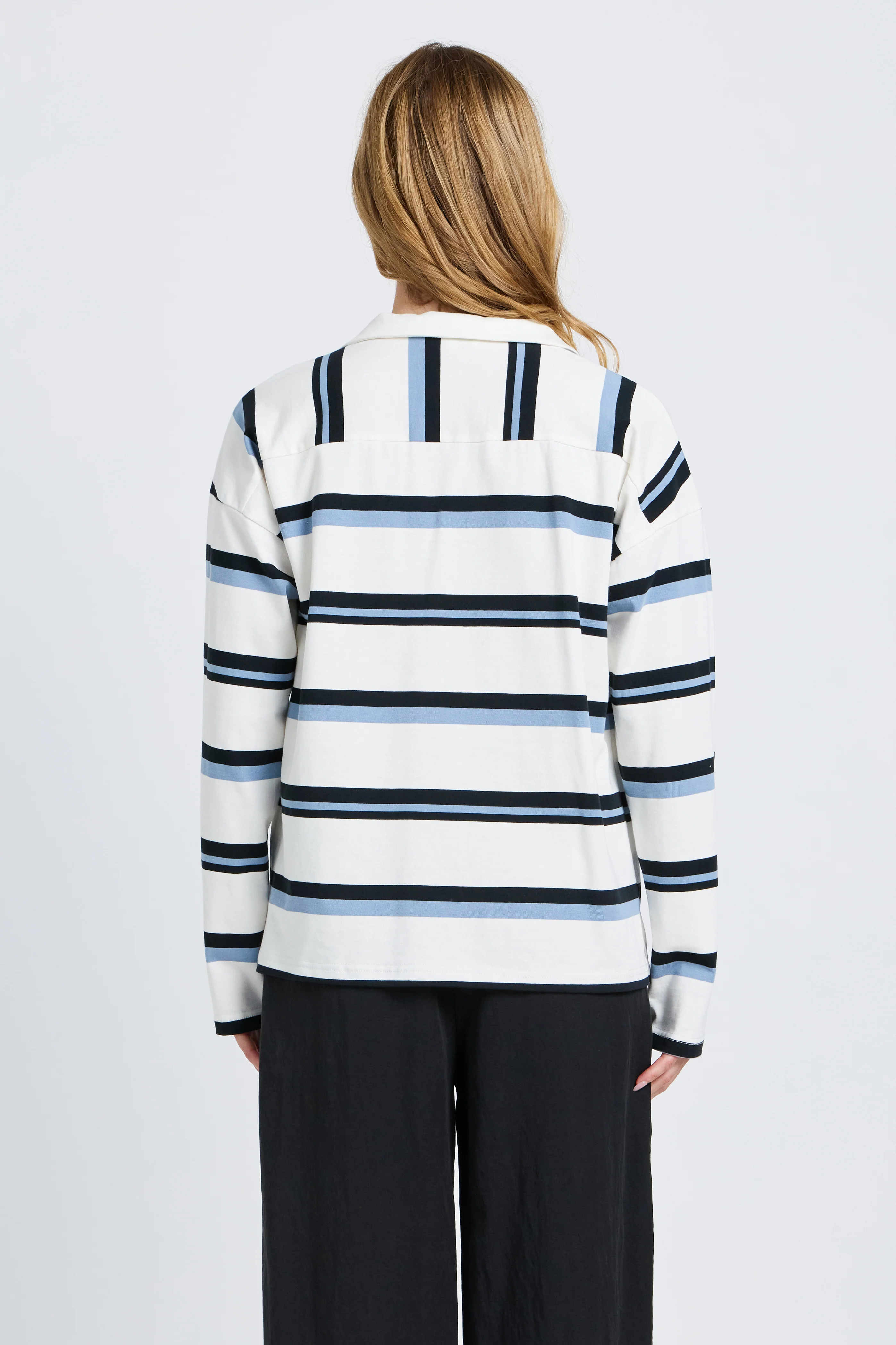 Boston Stripe Jersey Top - White / Navy / Blue - Image 7
