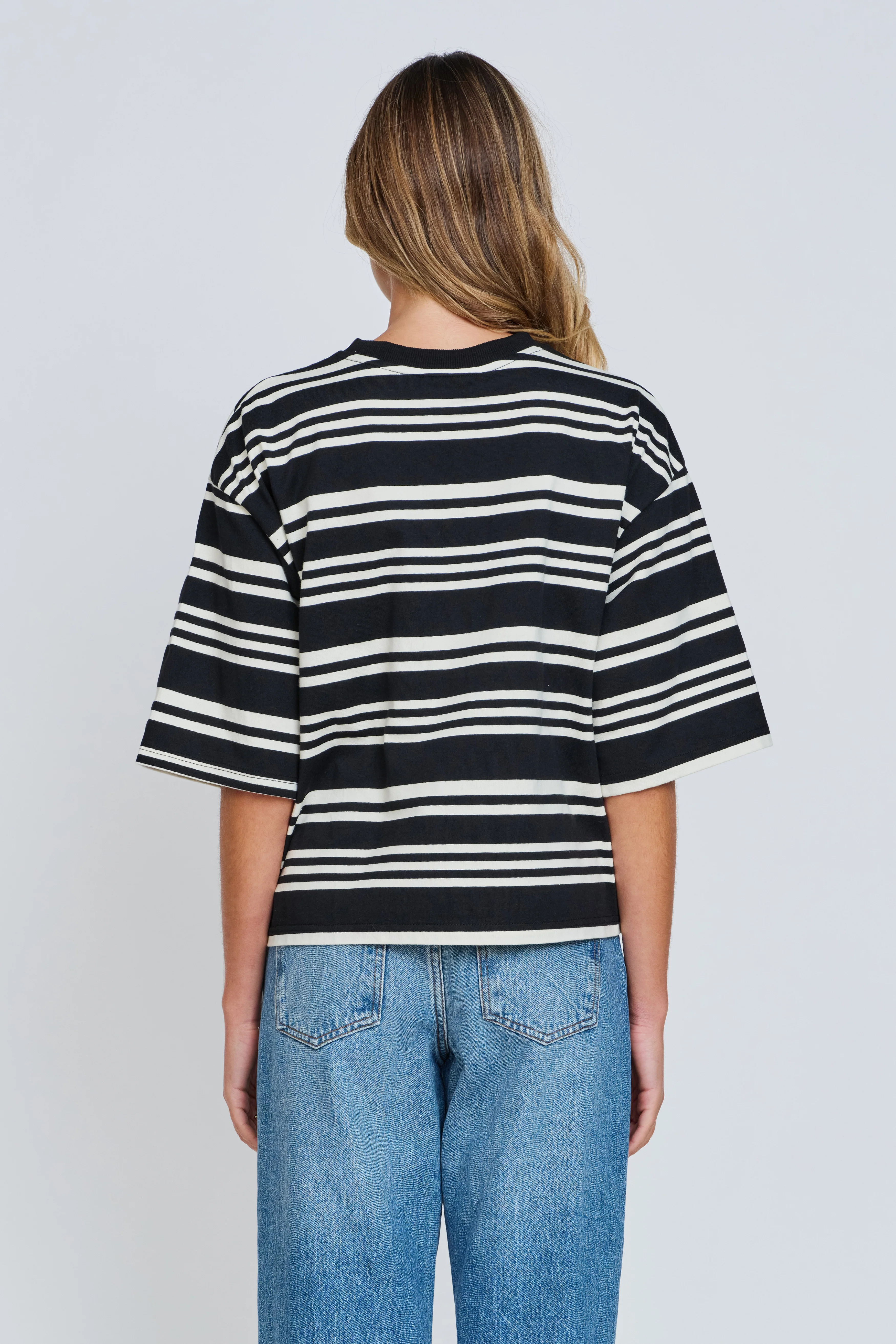 Brooklyn Stripe Slouchy Panel Tee - Black / White - Image 8