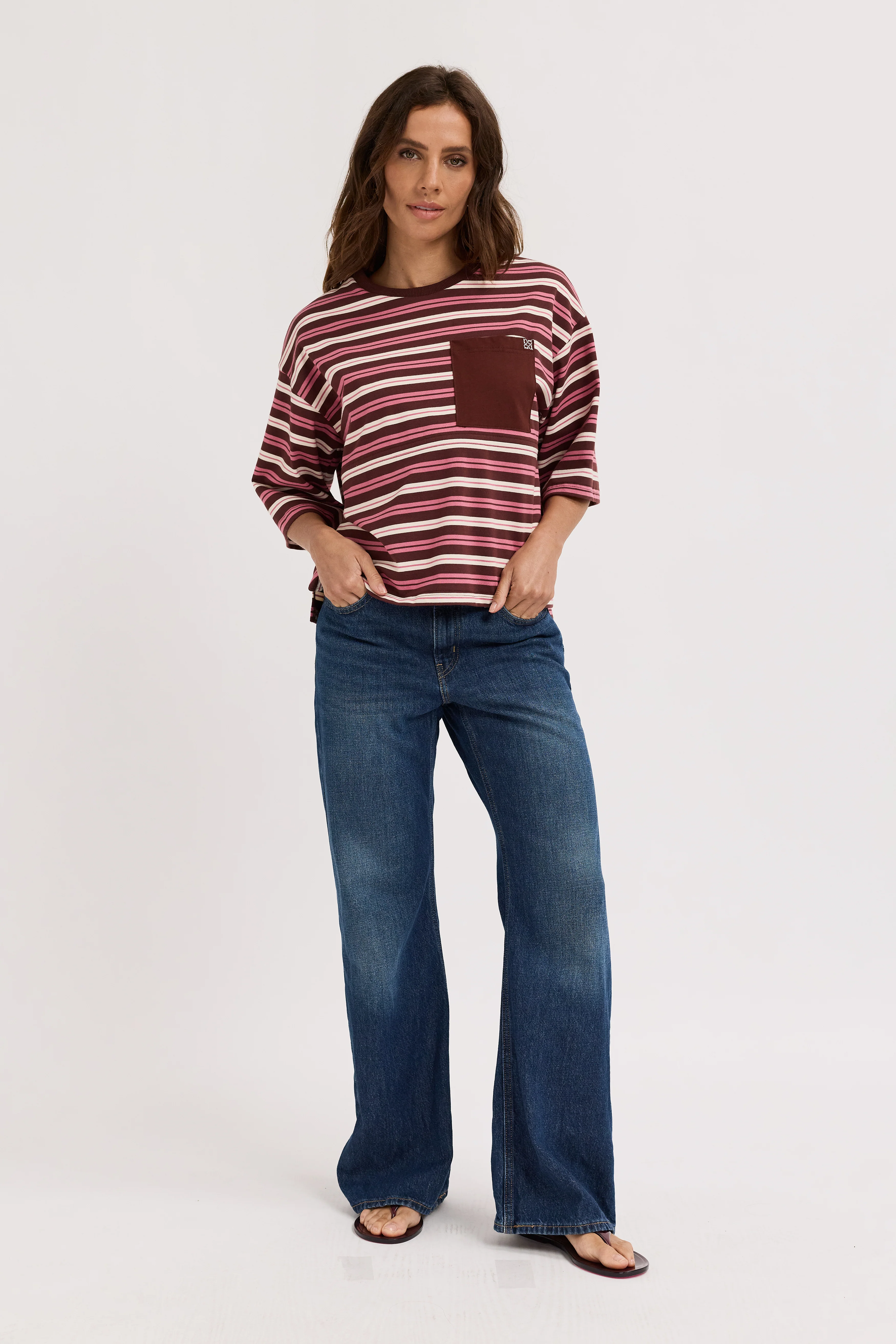 Brooklyn Stripe Slouch Panel Tee - Burgundy / Pink