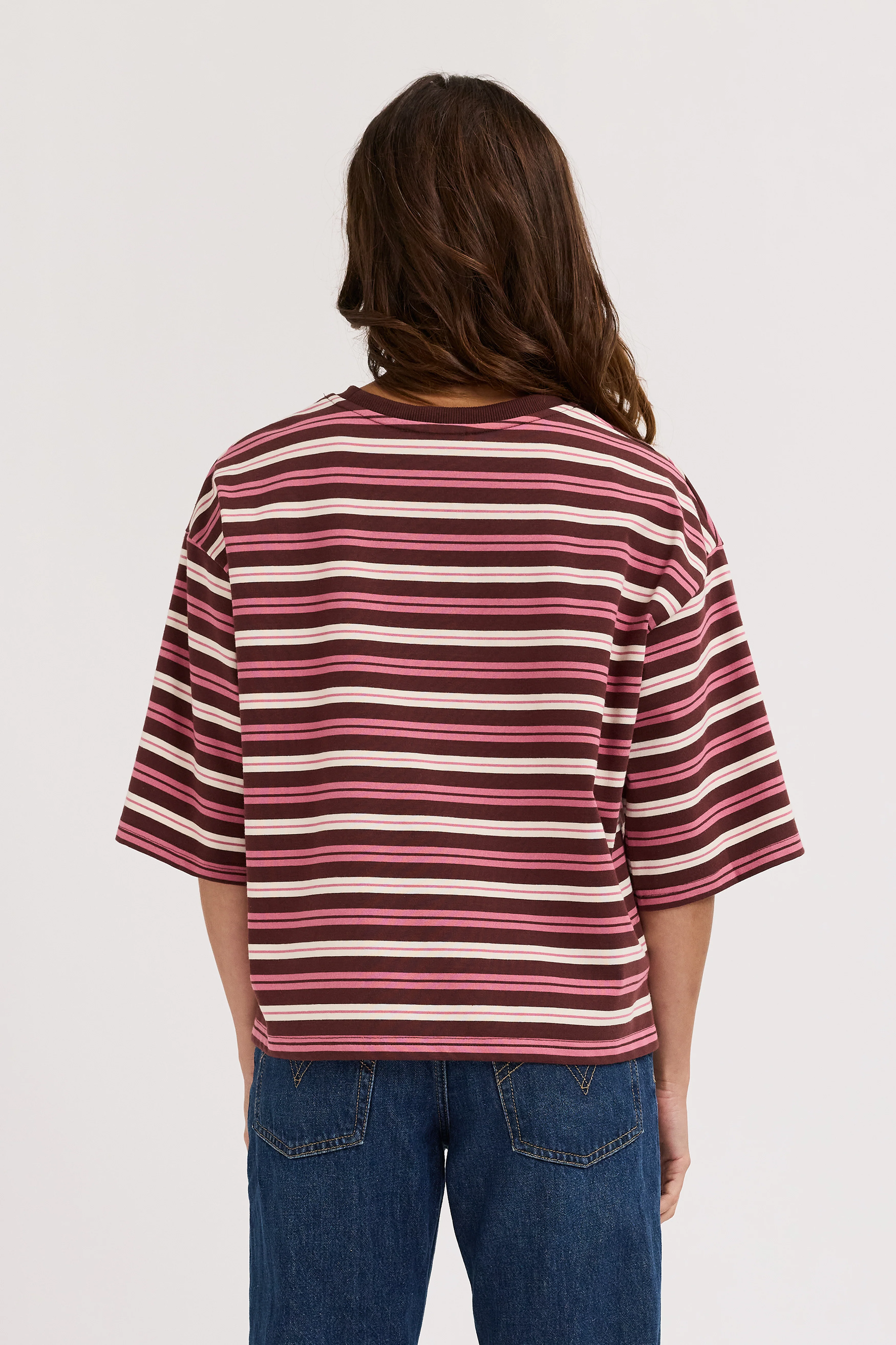 Brooklyn Stripe Slouch Panel Tee - Burgundy / Pink - Image 5
