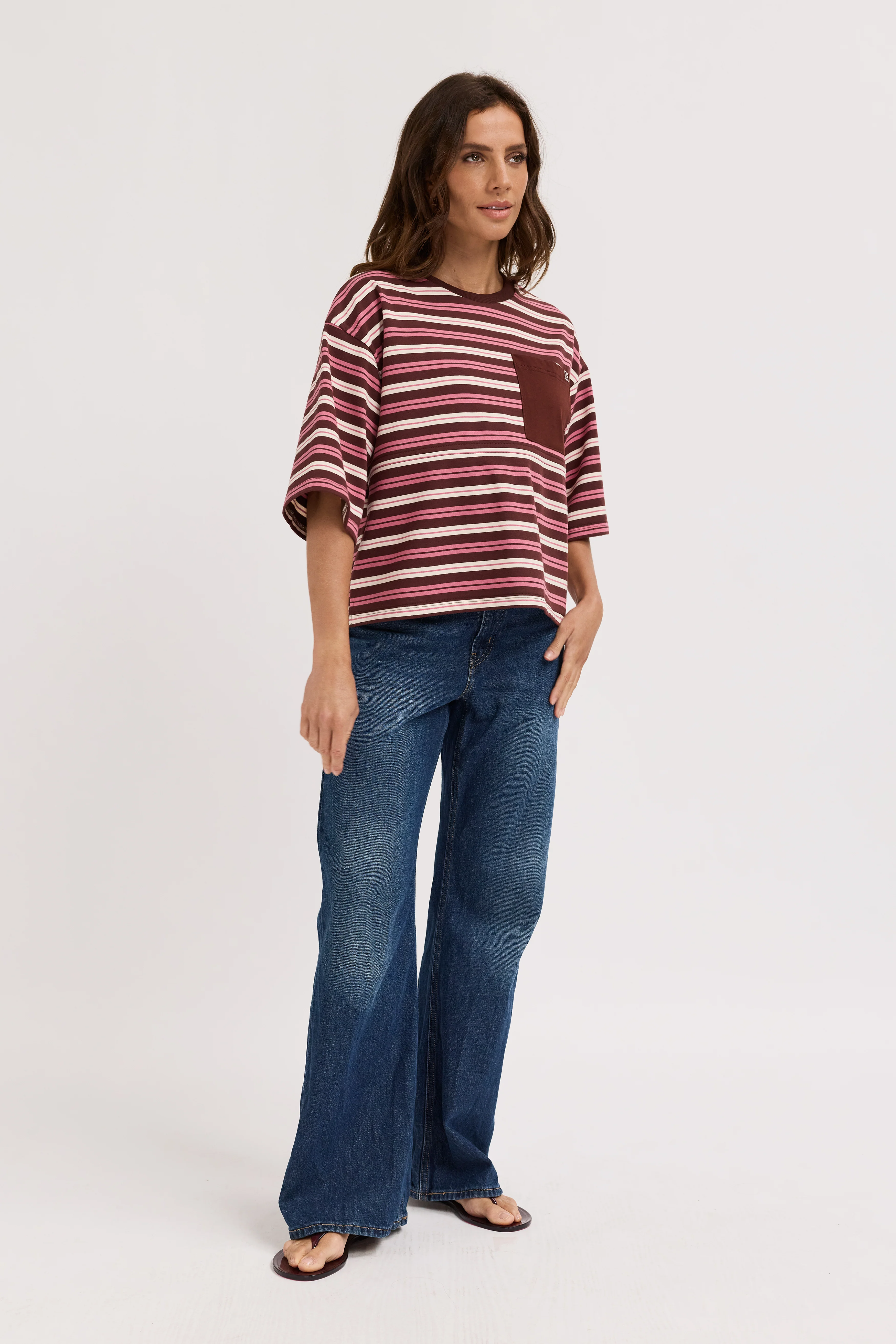 Brooklyn Stripe Slouch Panel Tee - Burgundy / Pink - Image 6