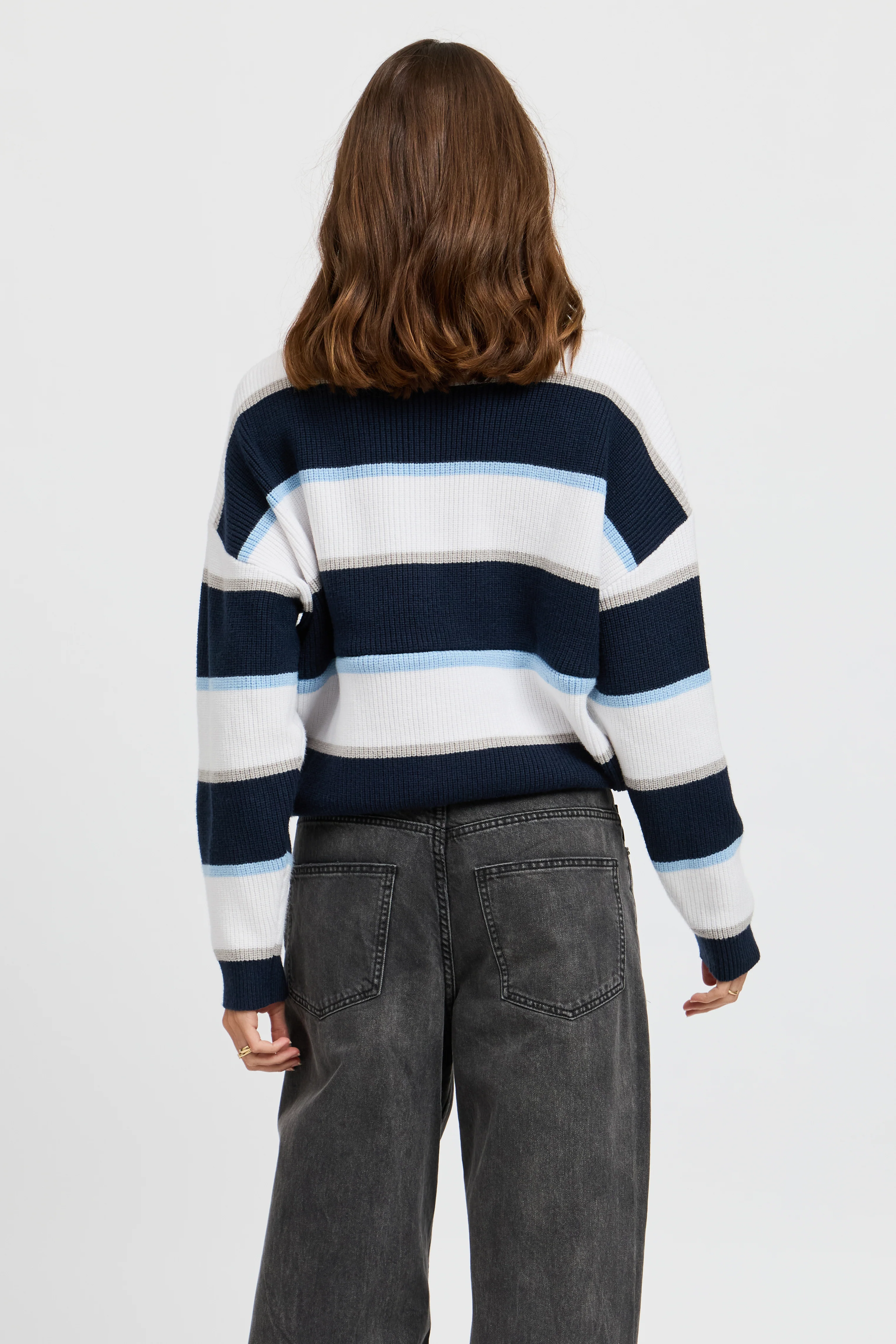 Callie Boatneck Stripe Knit Jumper - White / Navy / Blue - Image 7