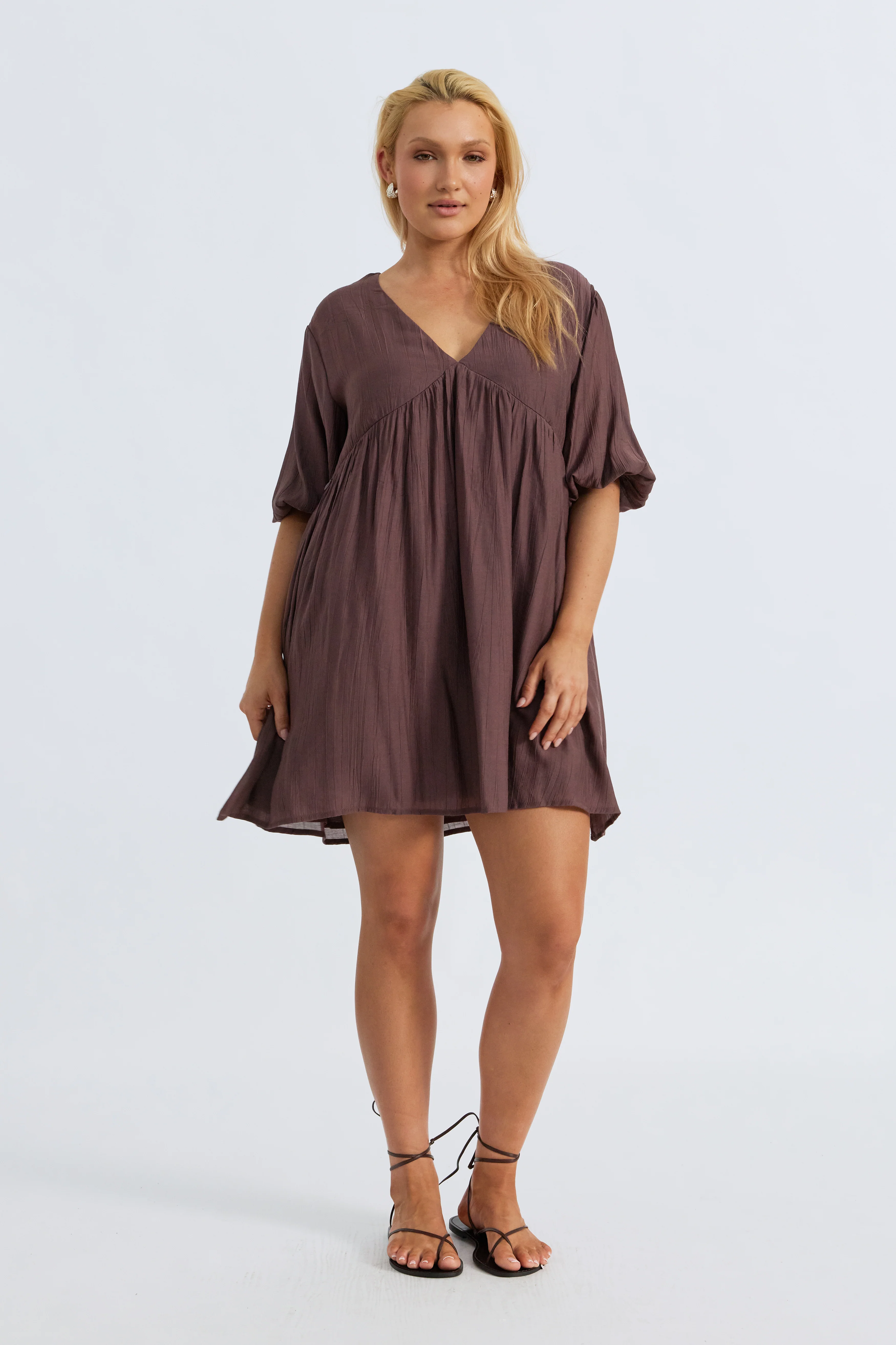 Capri Babydoll Mini Dress - Chocolate - Image 4