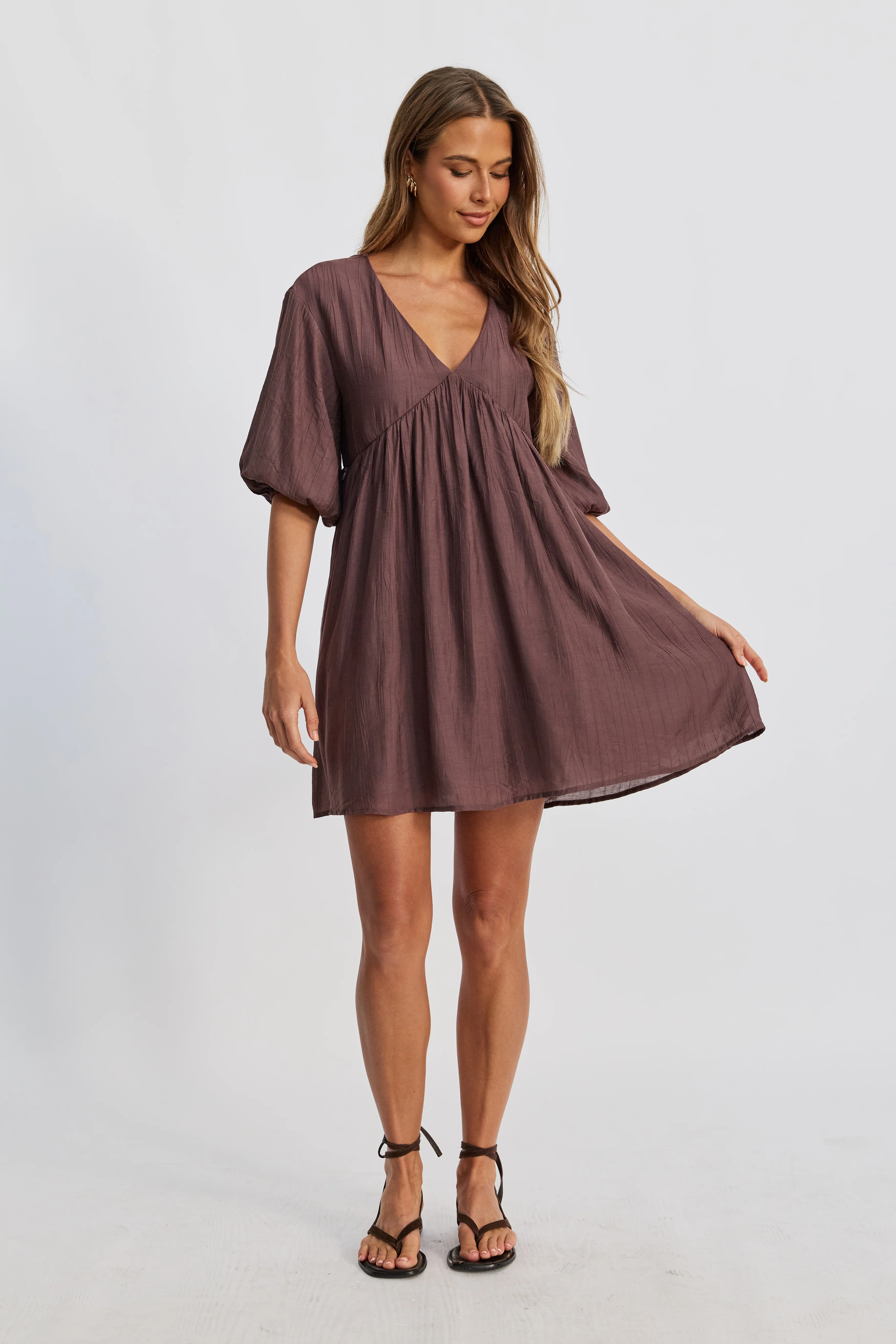 Capri Babydoll Mini Dress - Chocolate - Image 7