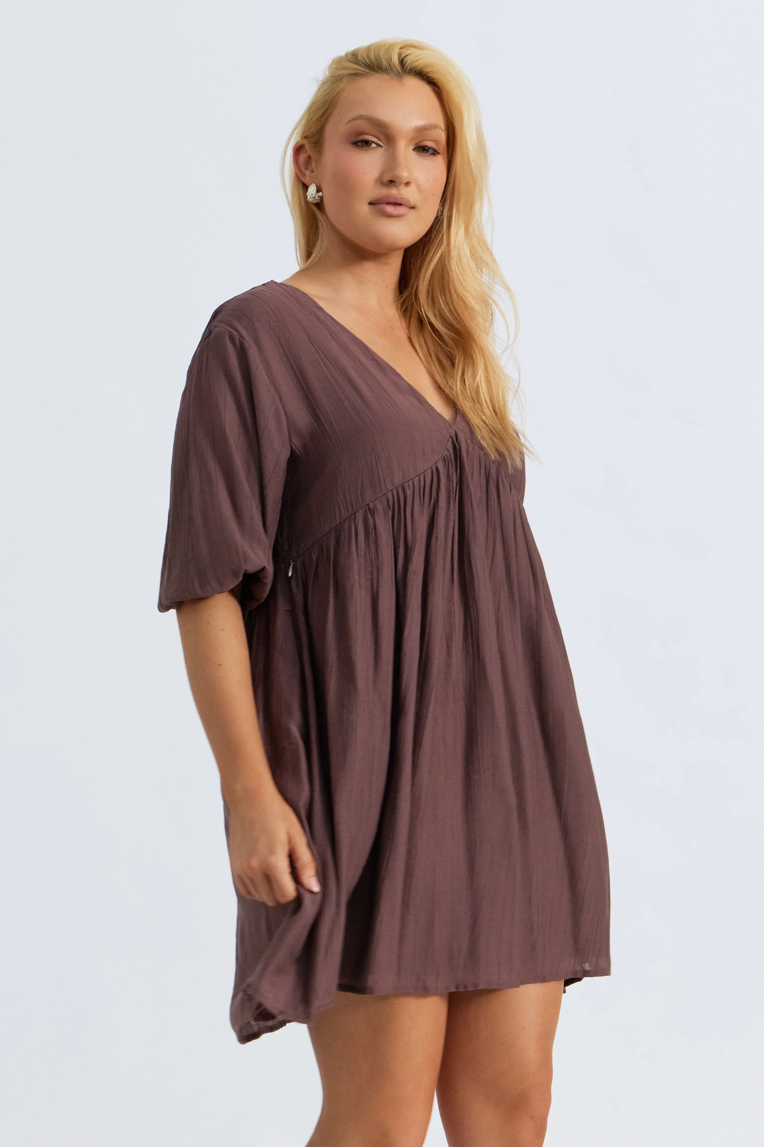 Capri Babydoll Mini Dress - Chocolate - Image 8