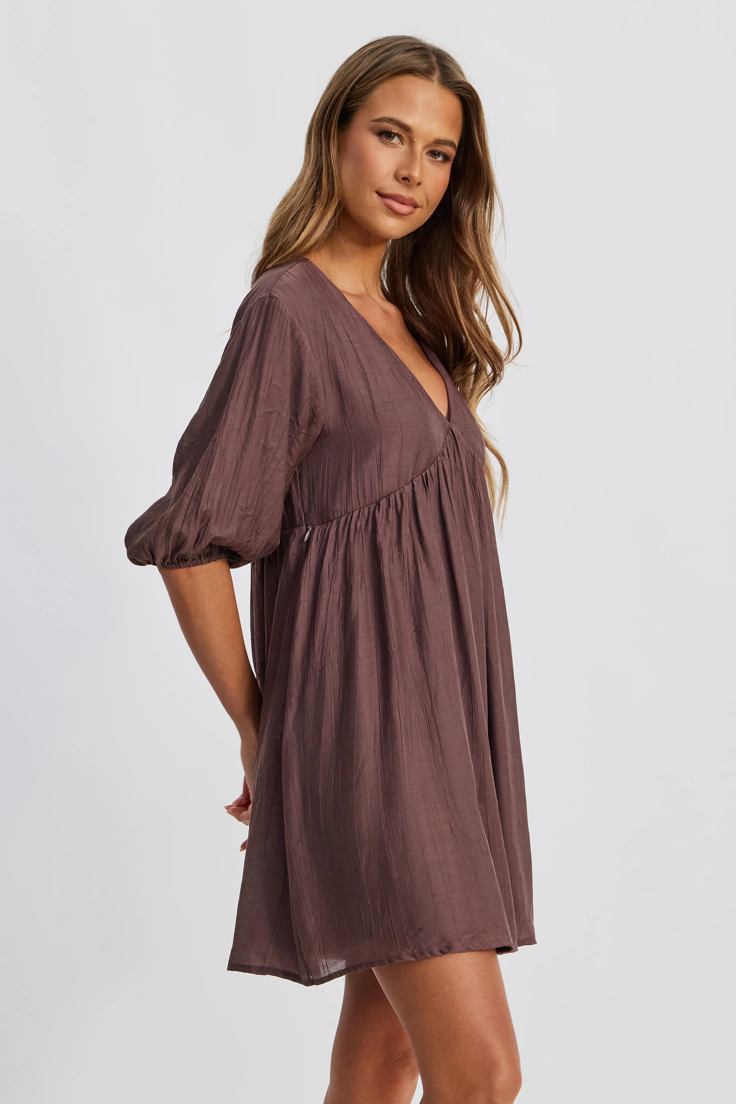 Capri Babydoll Mini Dress - Chocolate - Image 9