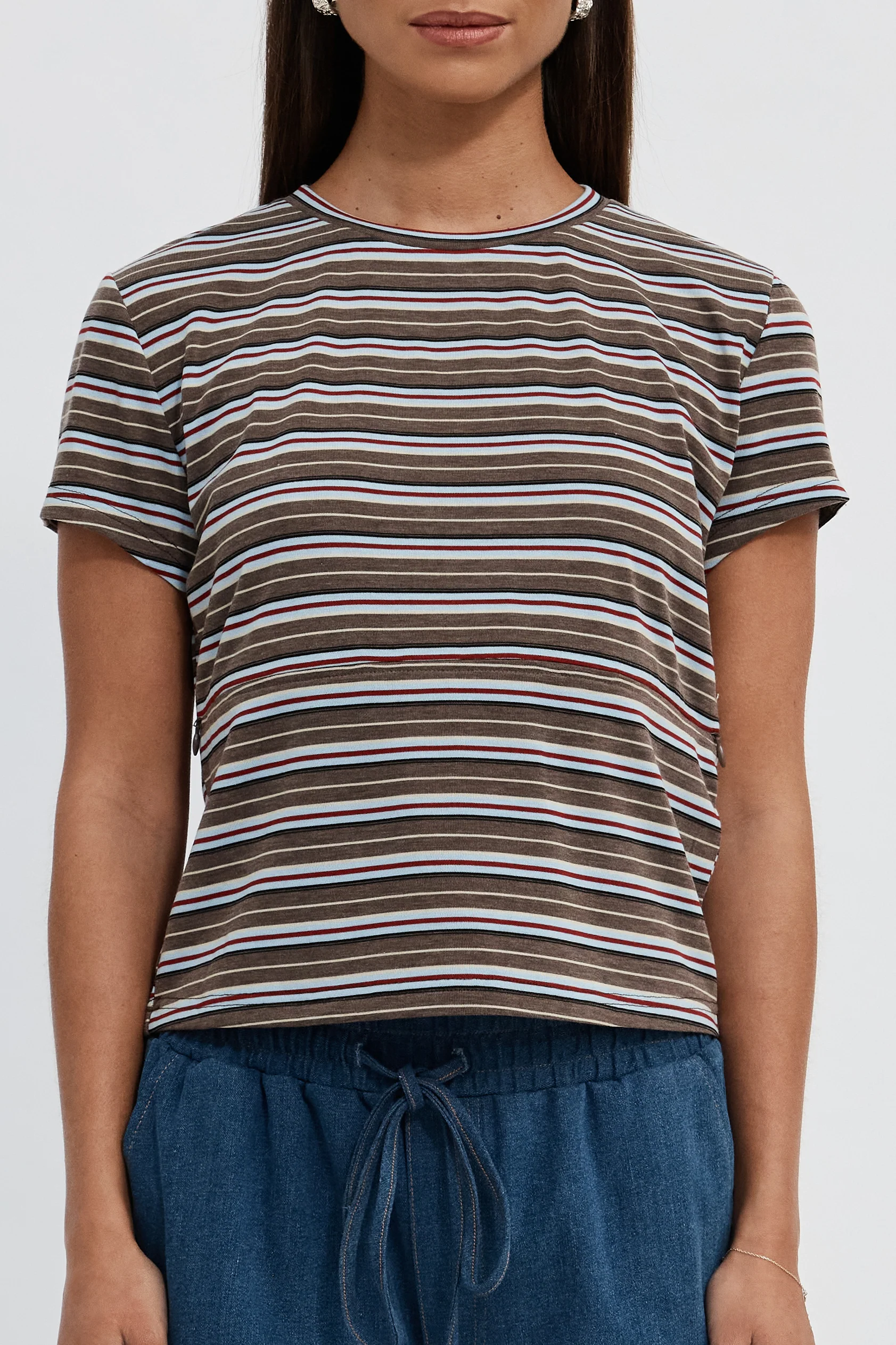Cherry Stripe Baby Tee - Brown Multi - Image 5