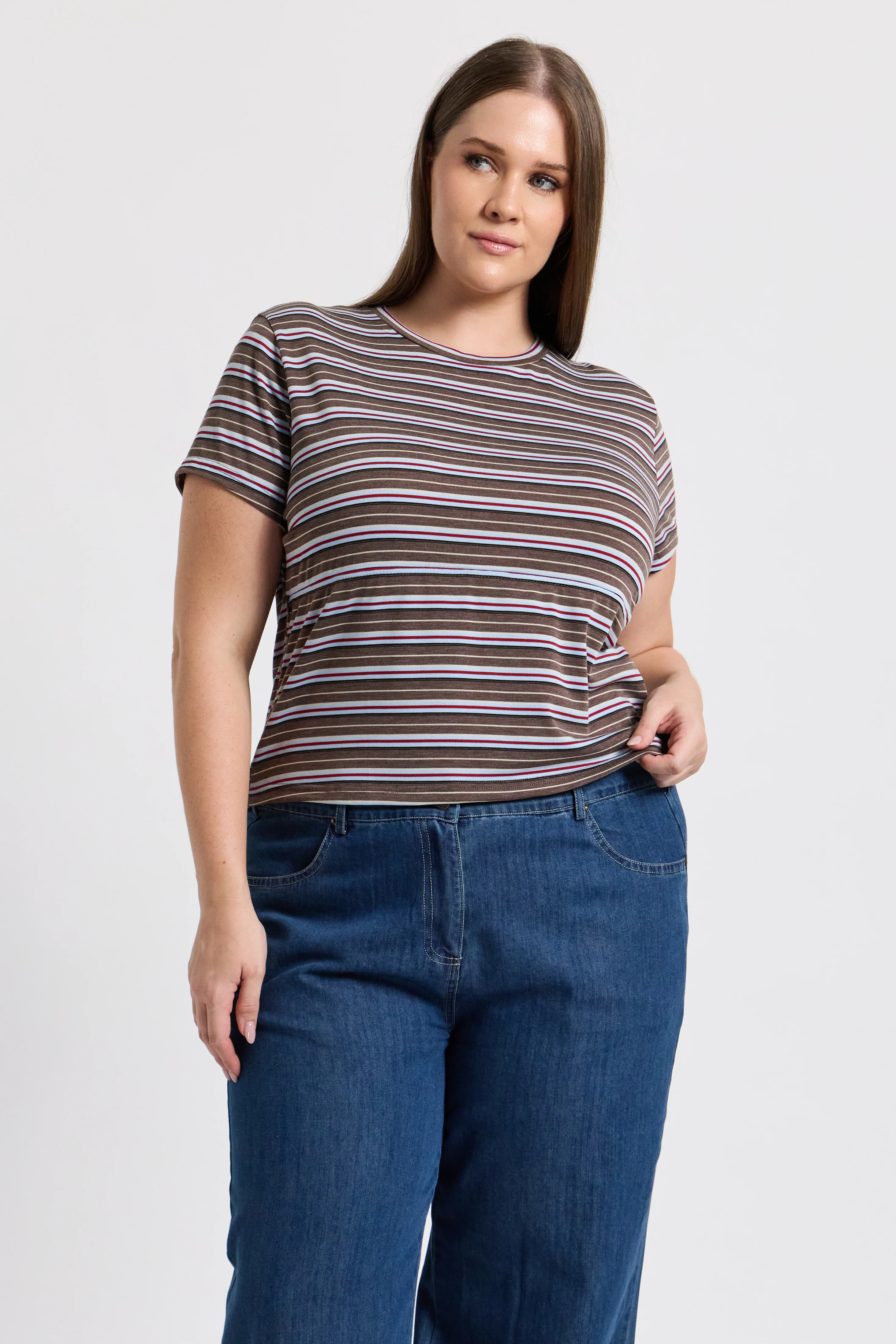 Cherry Stripe Baby Tee - Brown Multi - Image 6