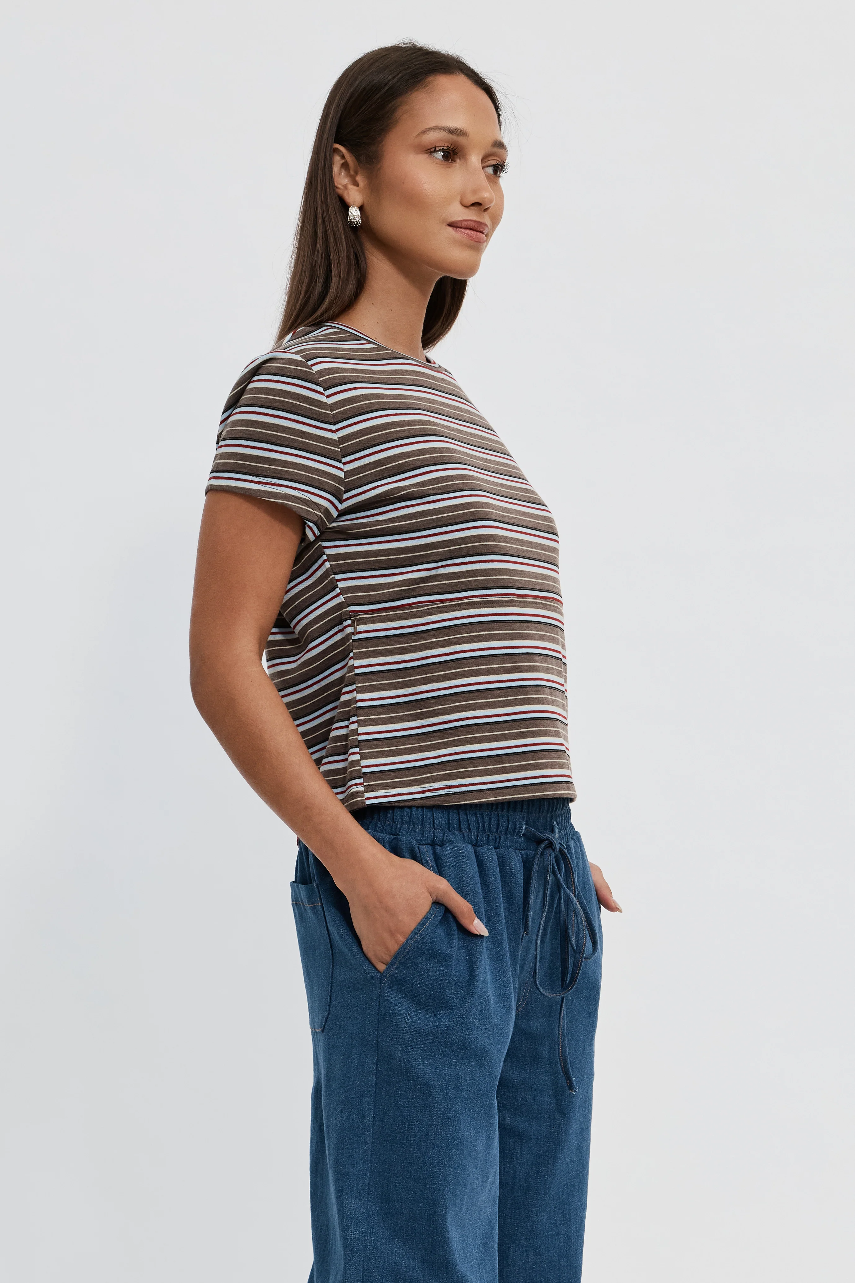 Cherry Stripe Baby Tee - Brown Multi - Image 7