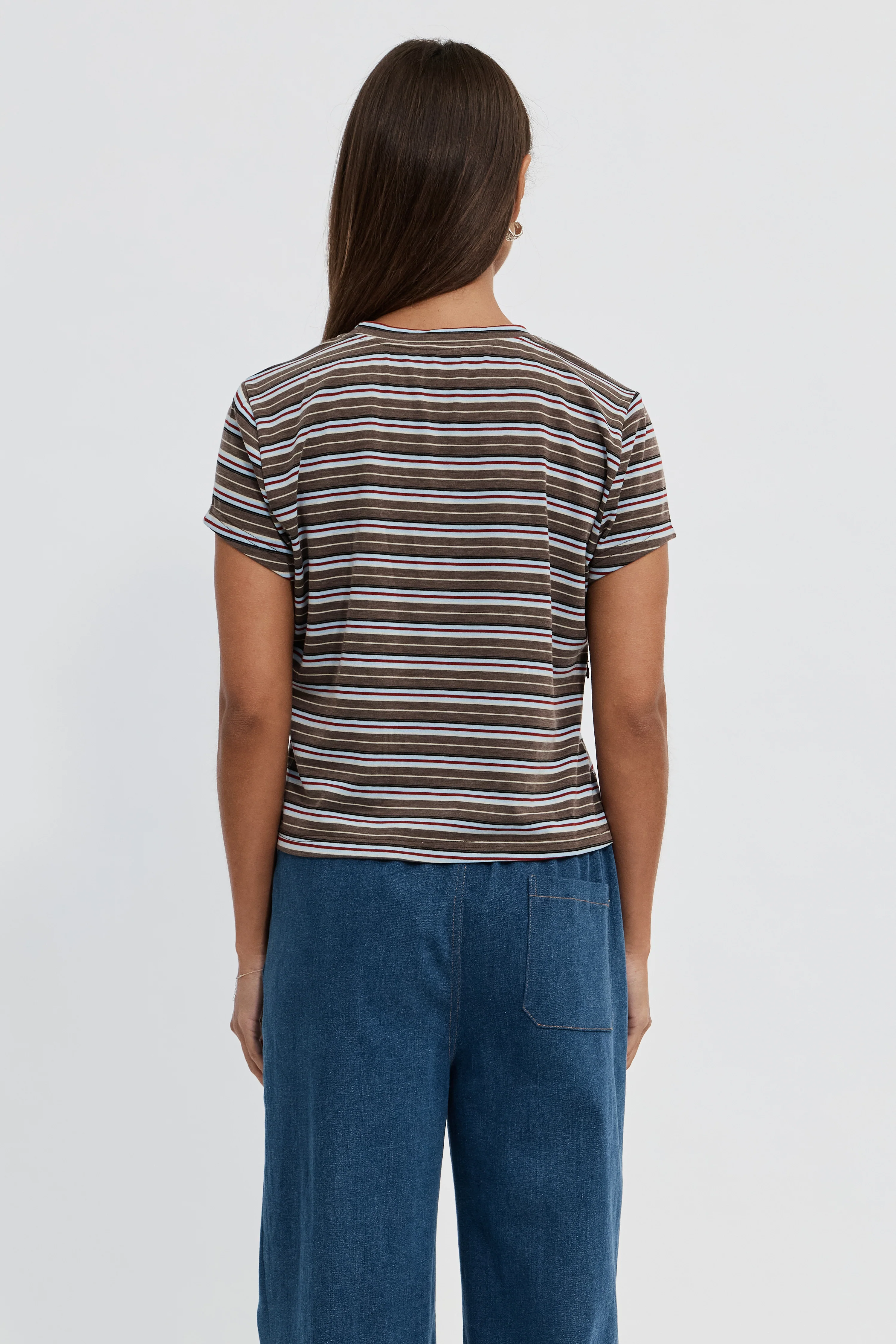 Cherry Stripe Baby Tee - Brown Multi - Image 8