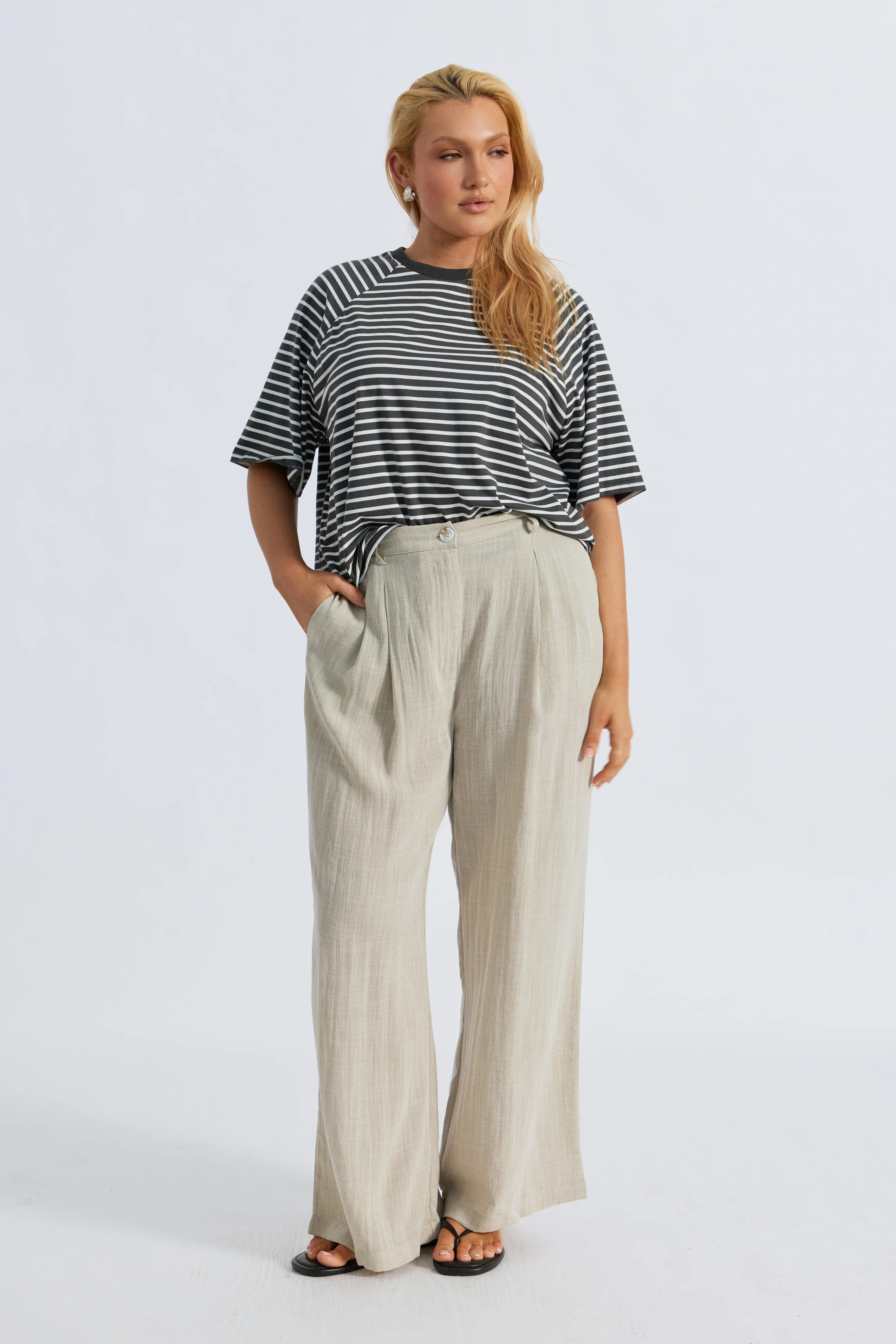 Classique Stripe Box-Cut Tee - Charcoal / White - Image 3