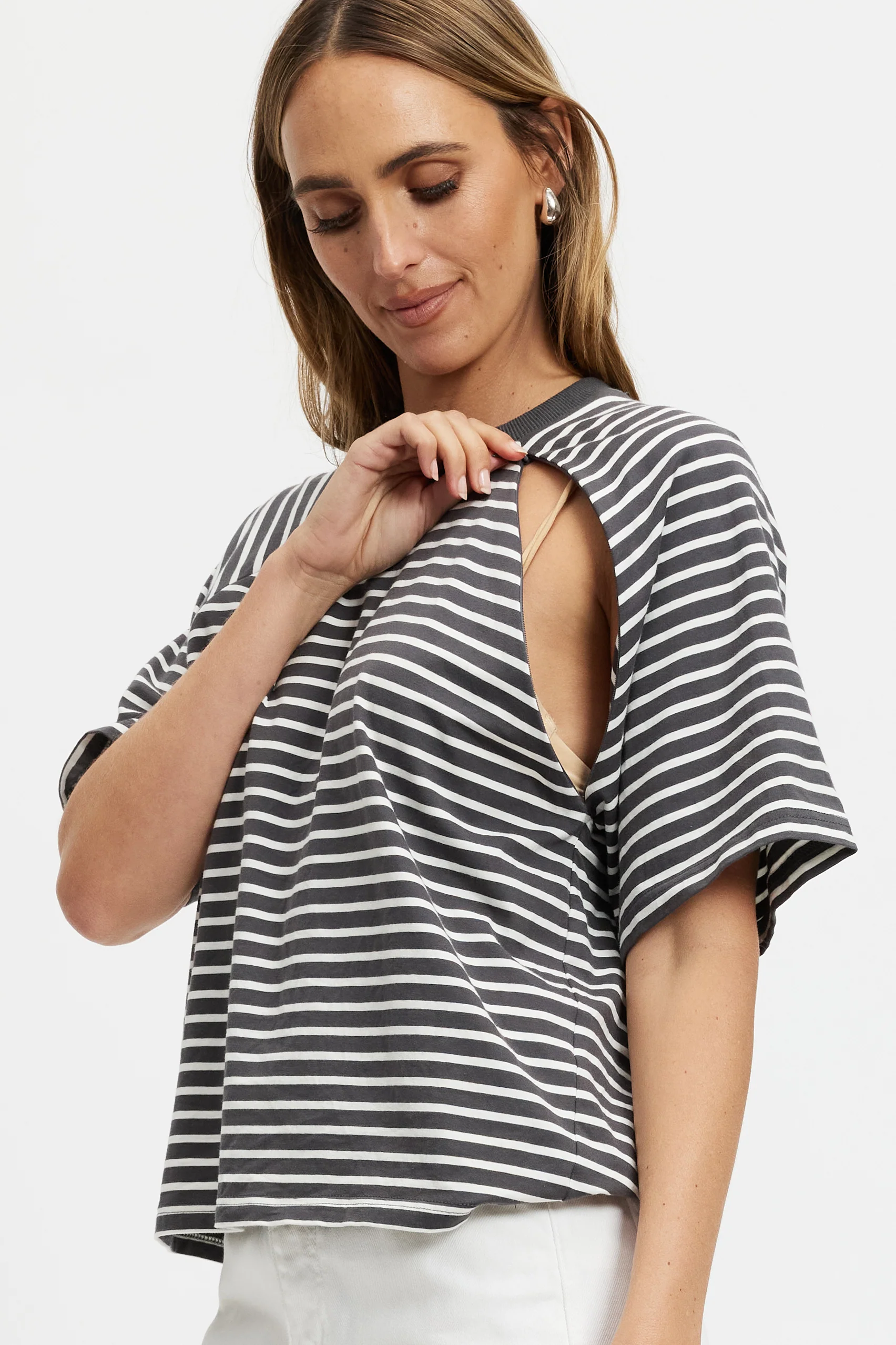 Classique Stripe Box-Cut Tee - Charcoal / White - Image 5