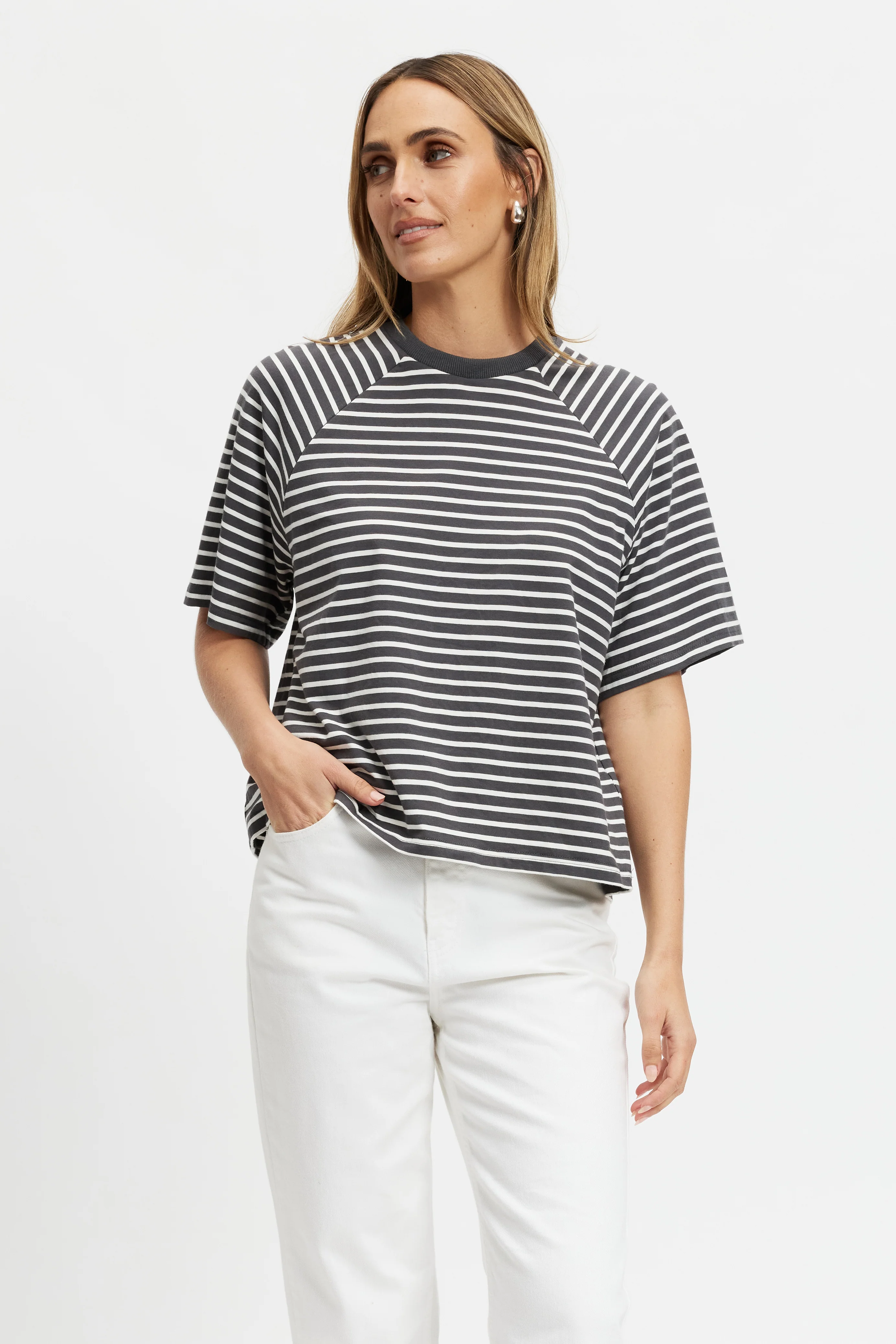 Classique Stripe Box-Cut Tee - Charcoal / White - Image 6