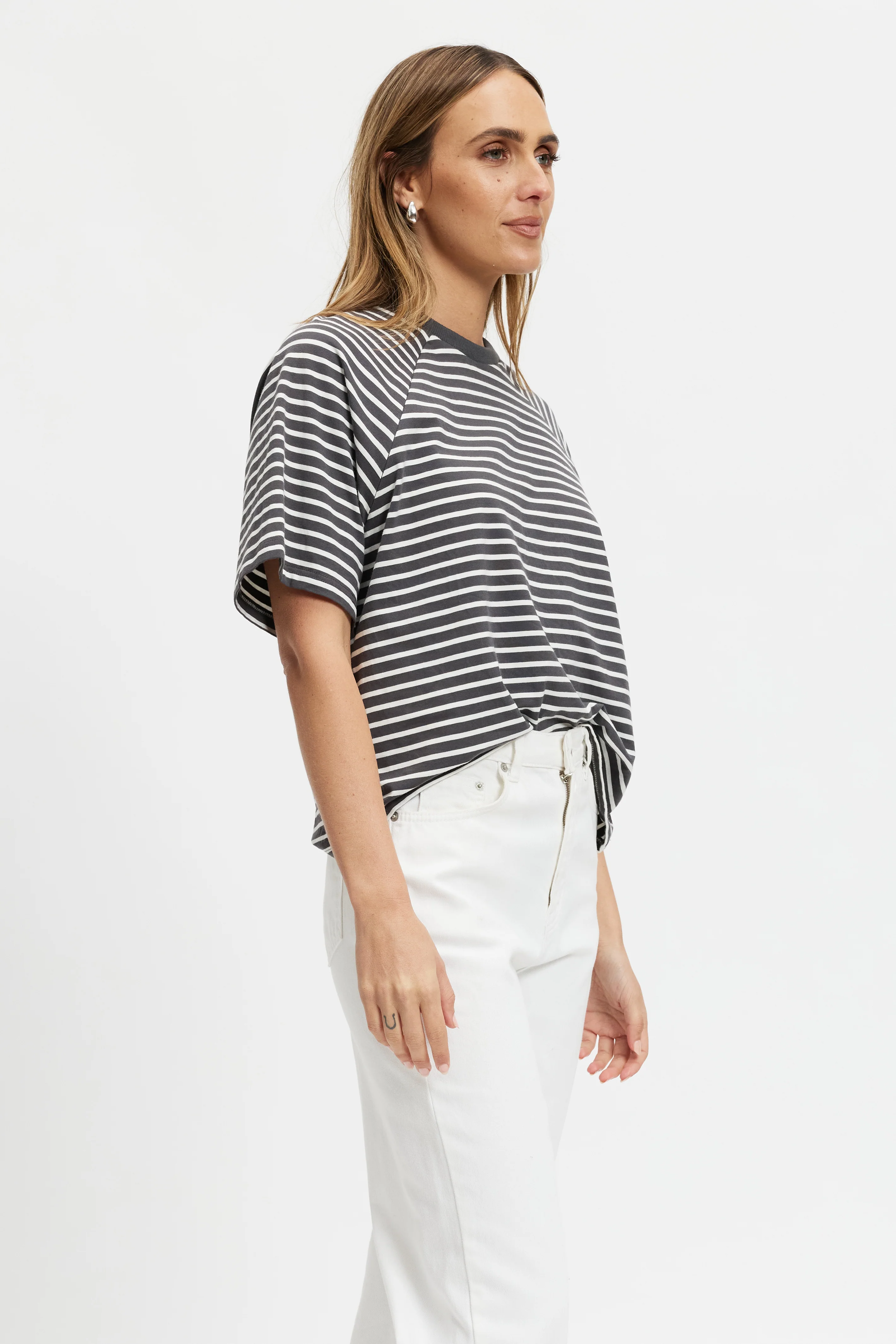 Classique Stripe Box-Cut Tee - Charcoal / White - Image 7