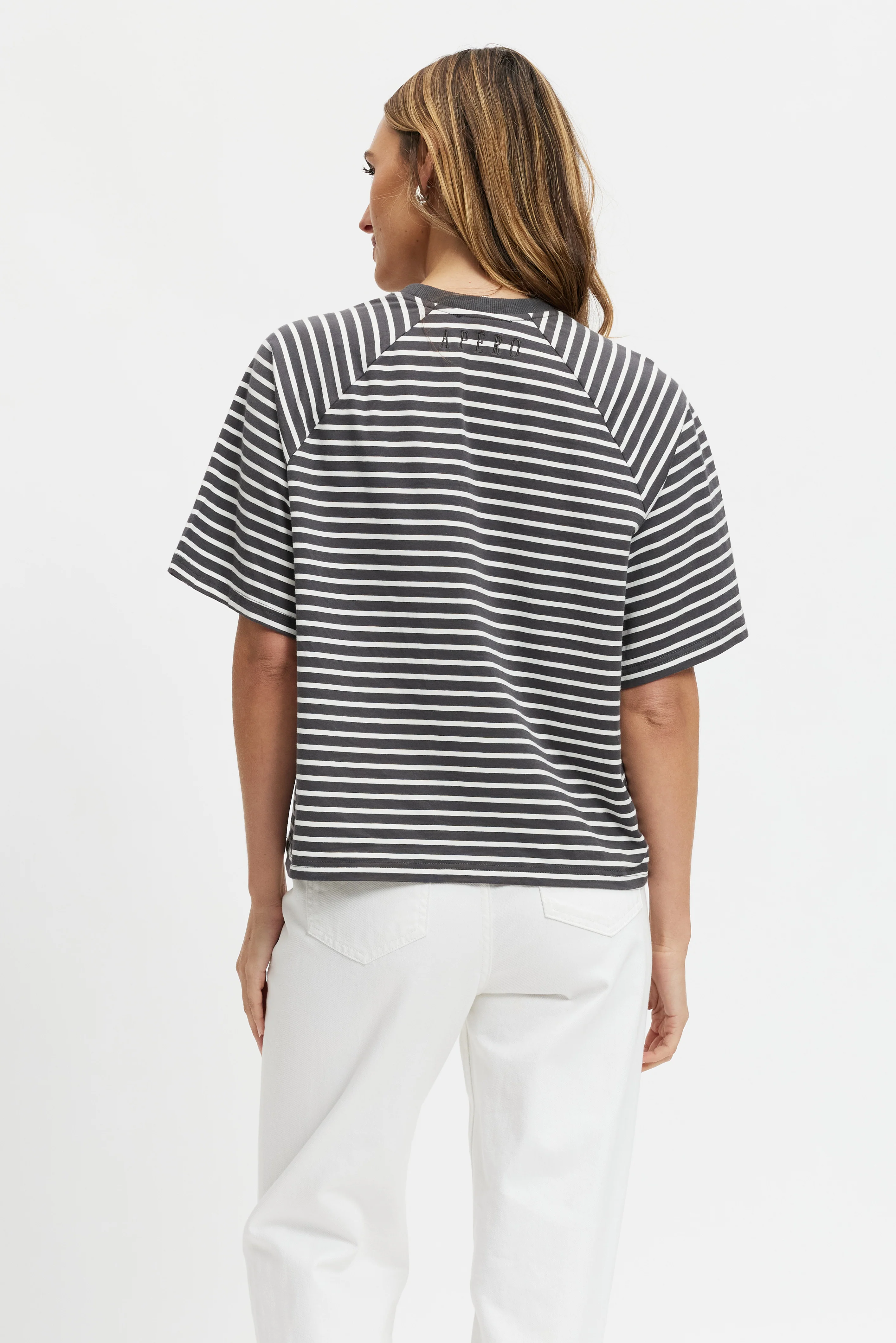 Classique Stripe Box-Cut Tee - Charcoal / White - Image 8