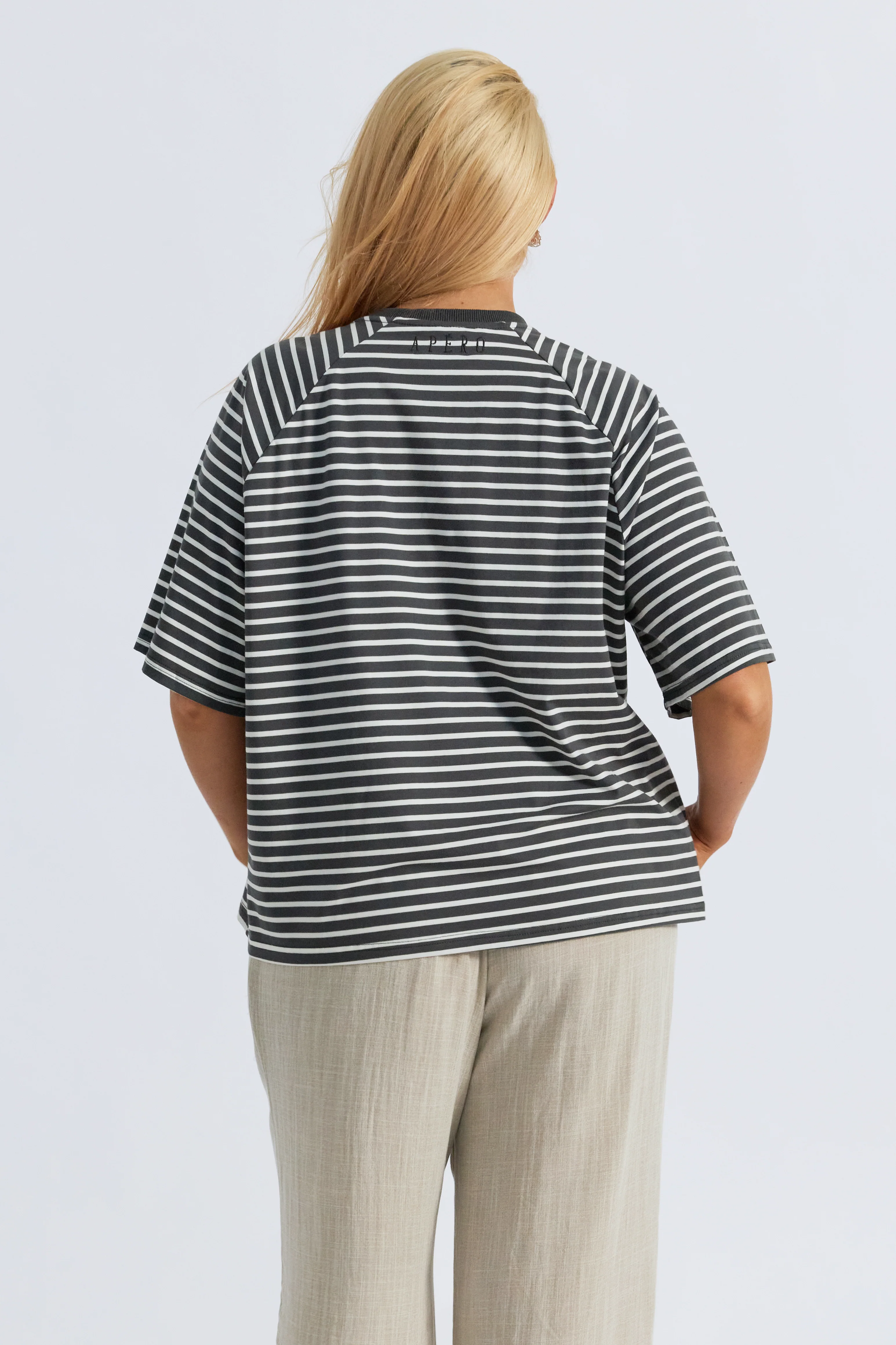 Classique Stripe Box-Cut Tee - Charcoal / White - Image 9