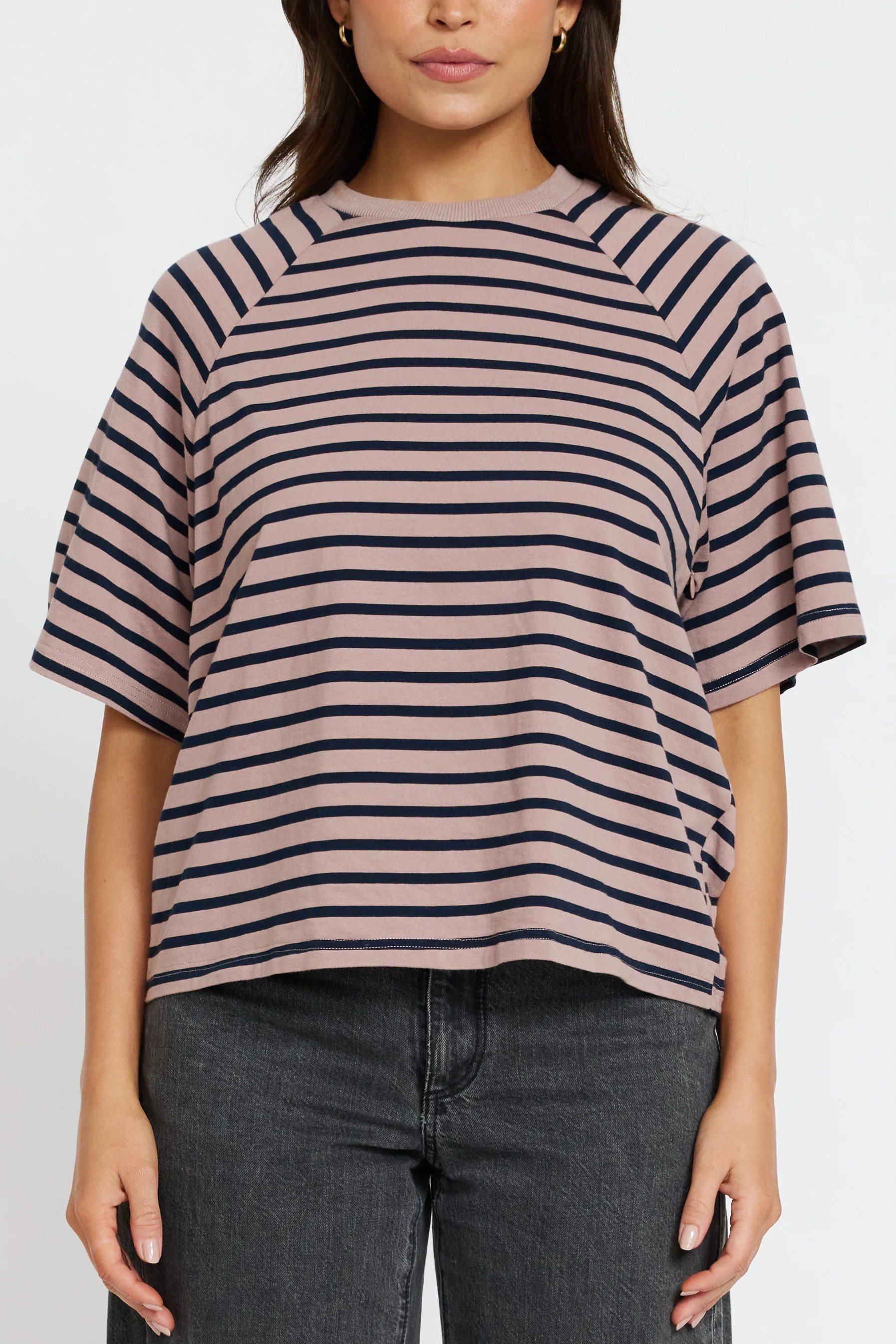 Classique Stripe Box-Cut Tee - Latte / Navy - Image 3
