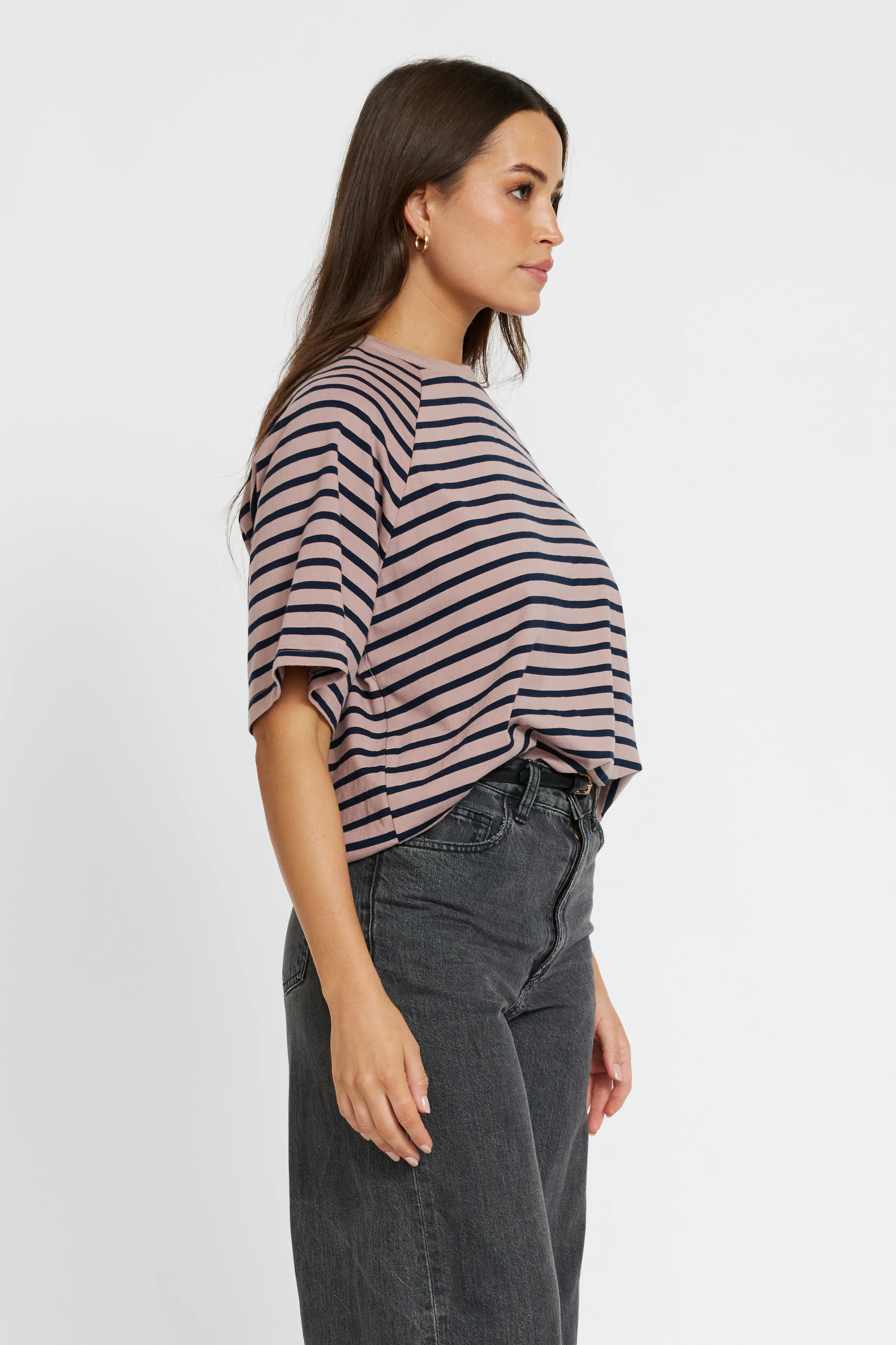 Classique Stripe Box-Cut Tee - Latte / Navy - Image 6