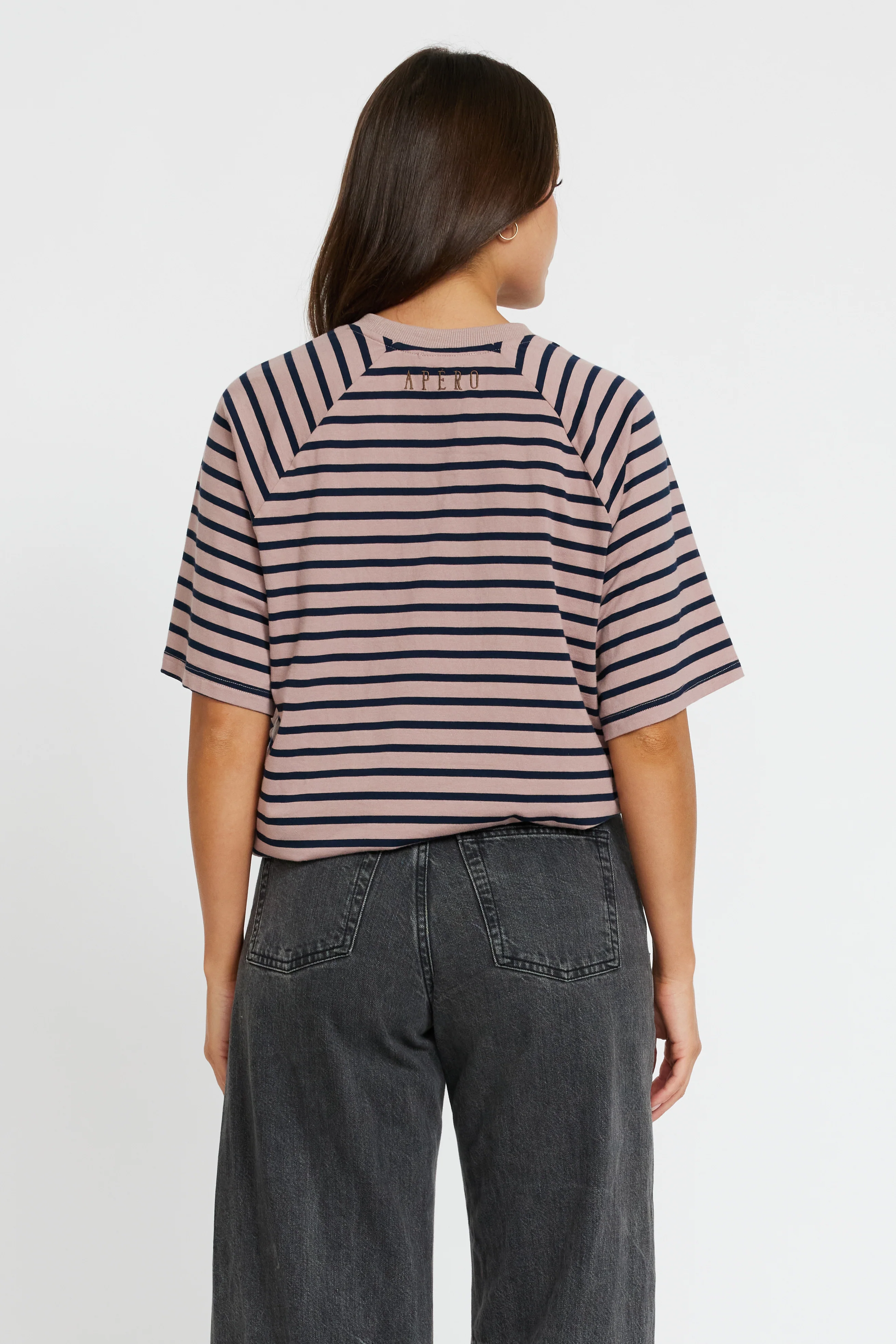 Classique Stripe Box-Cut Tee - Latte / Navy - Image 7