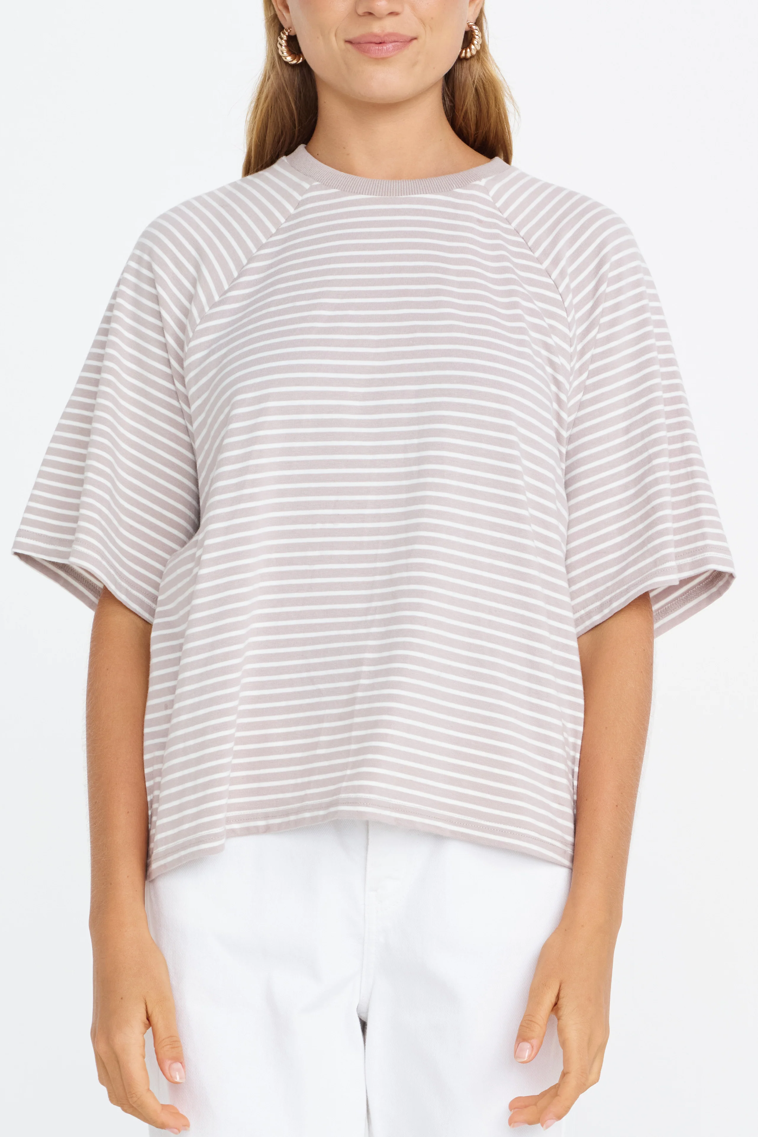 Classique Stripe Box-Cut Tee - Stone / White - Image 3