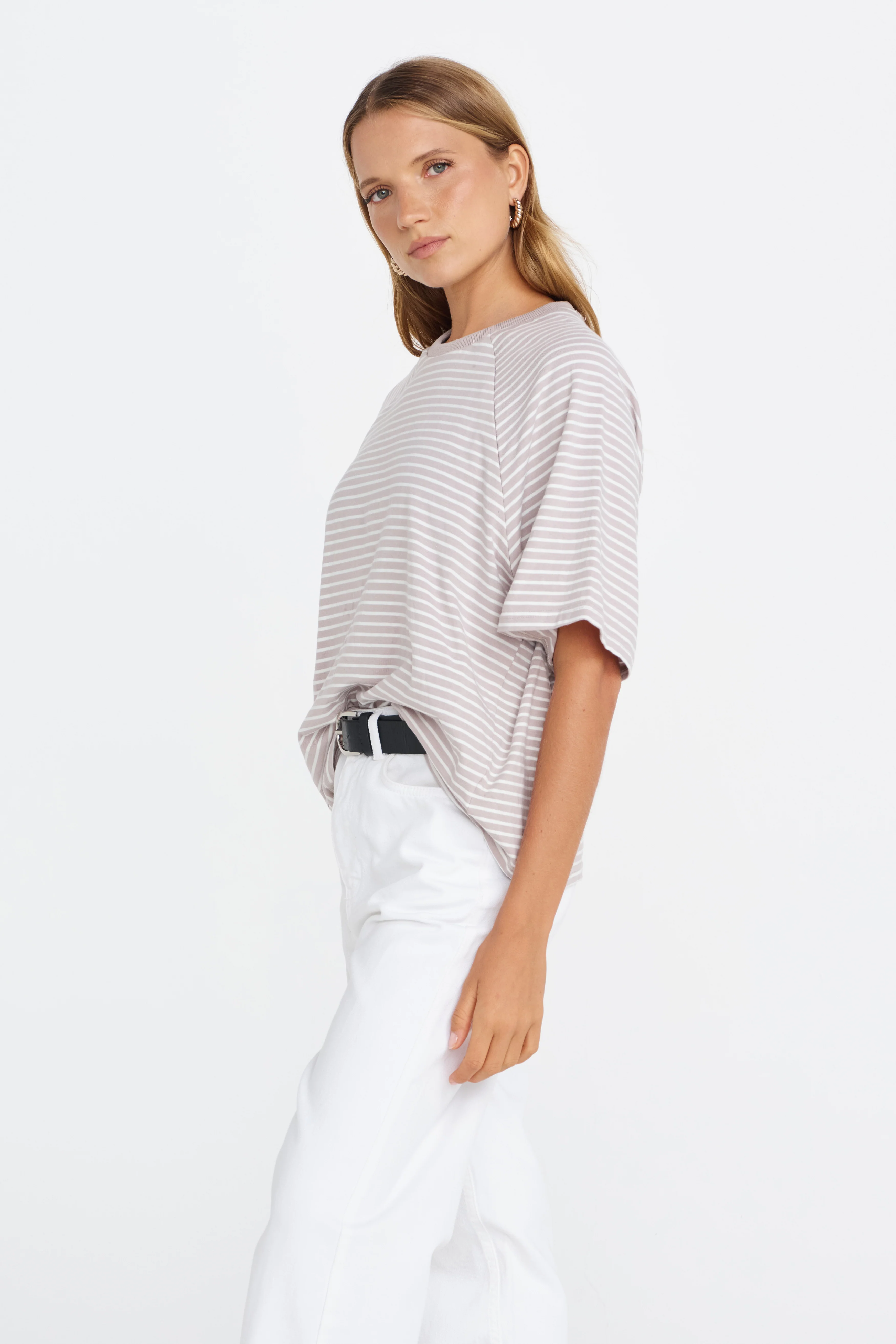 Classique Stripe Box-Cut Tee - Stone / White - Image 5