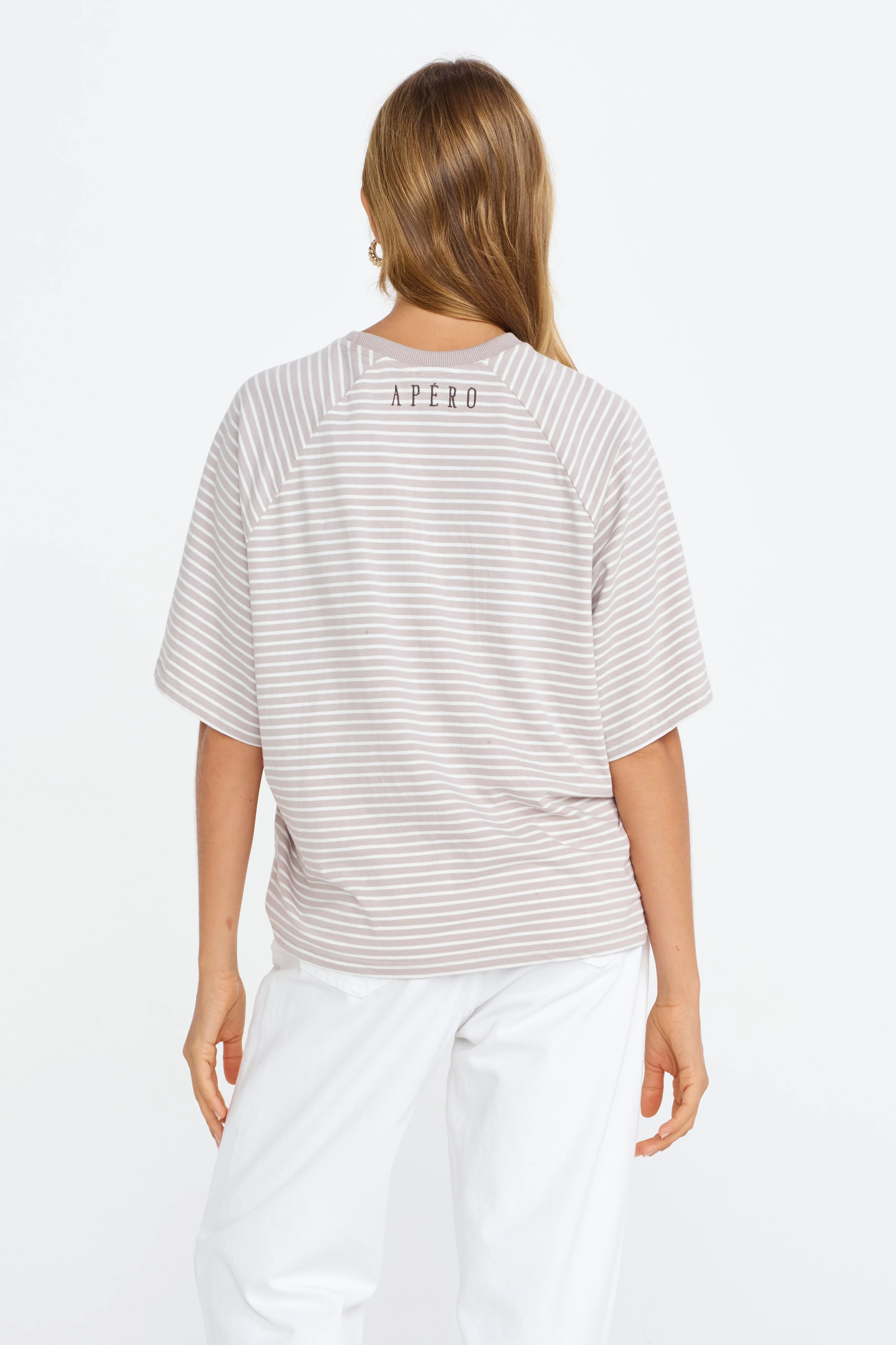 Classique Stripe Box-Cut Tee - Stone / White - Image 6