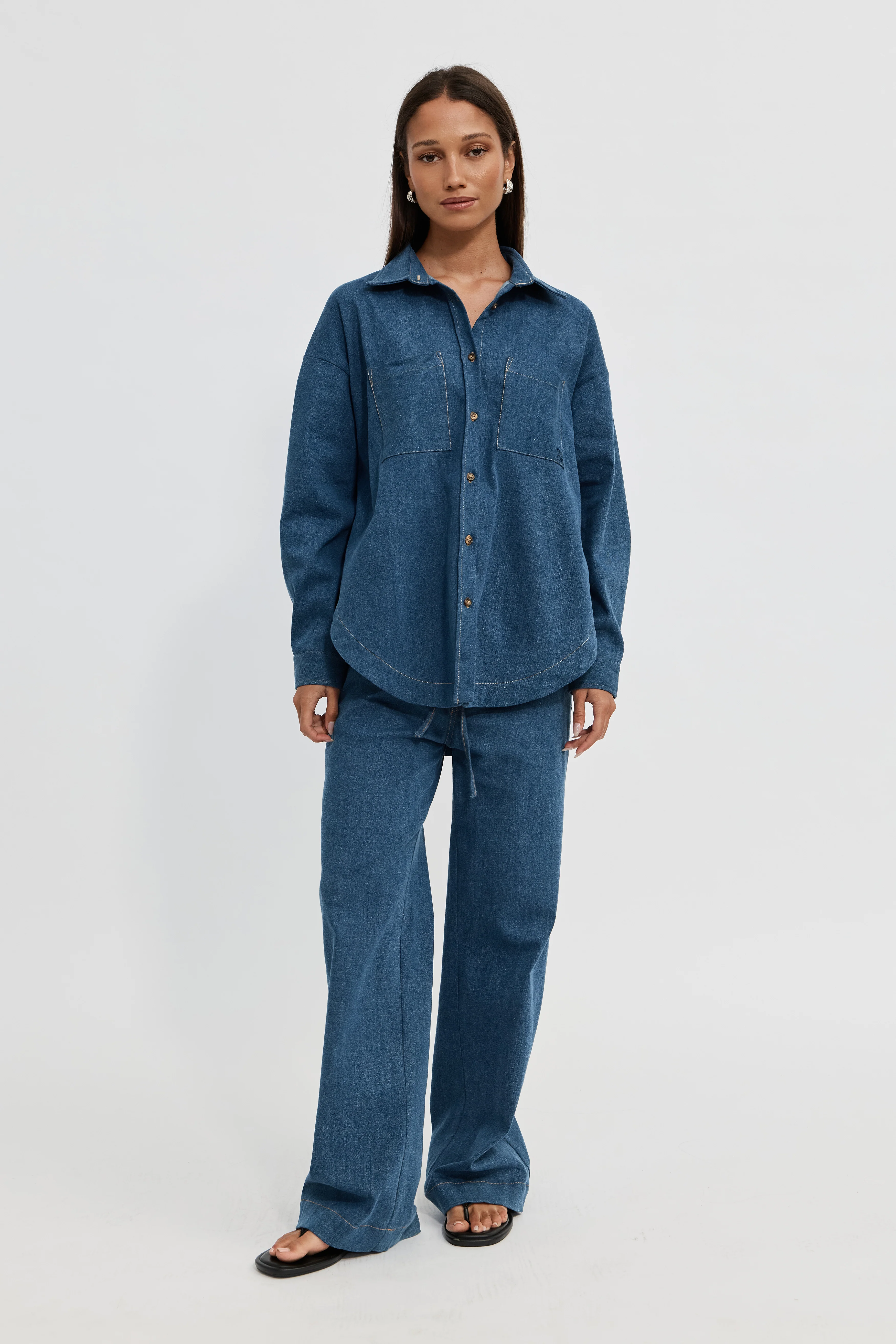 Claudia Denim Shirt Jacket - Medium Blue - Image 3