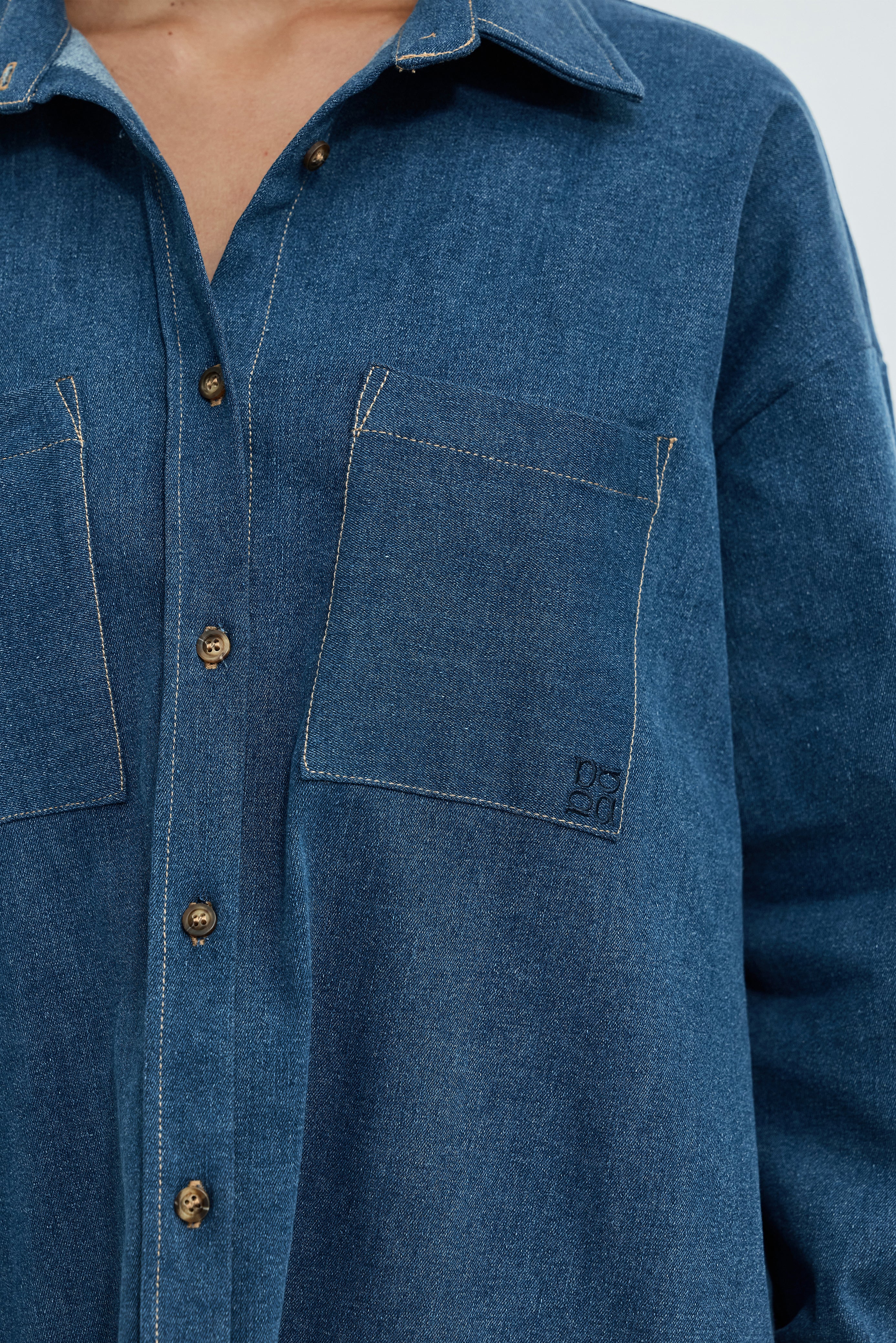 Claudia Denim Shirt Jacket - Medium Blue - Image 4