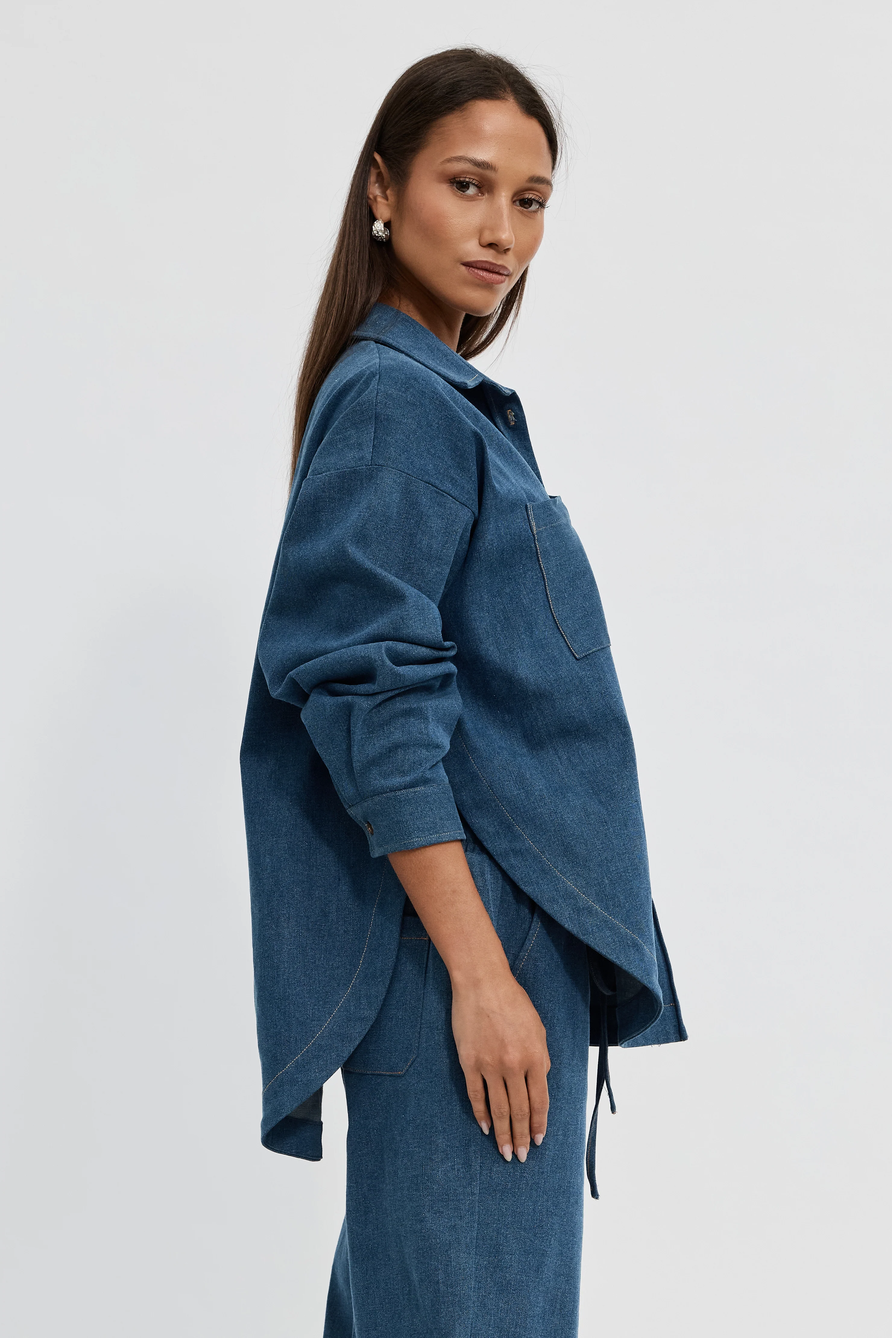 Claudia Denim Shirt Jacket - Medium Blue - Image 5