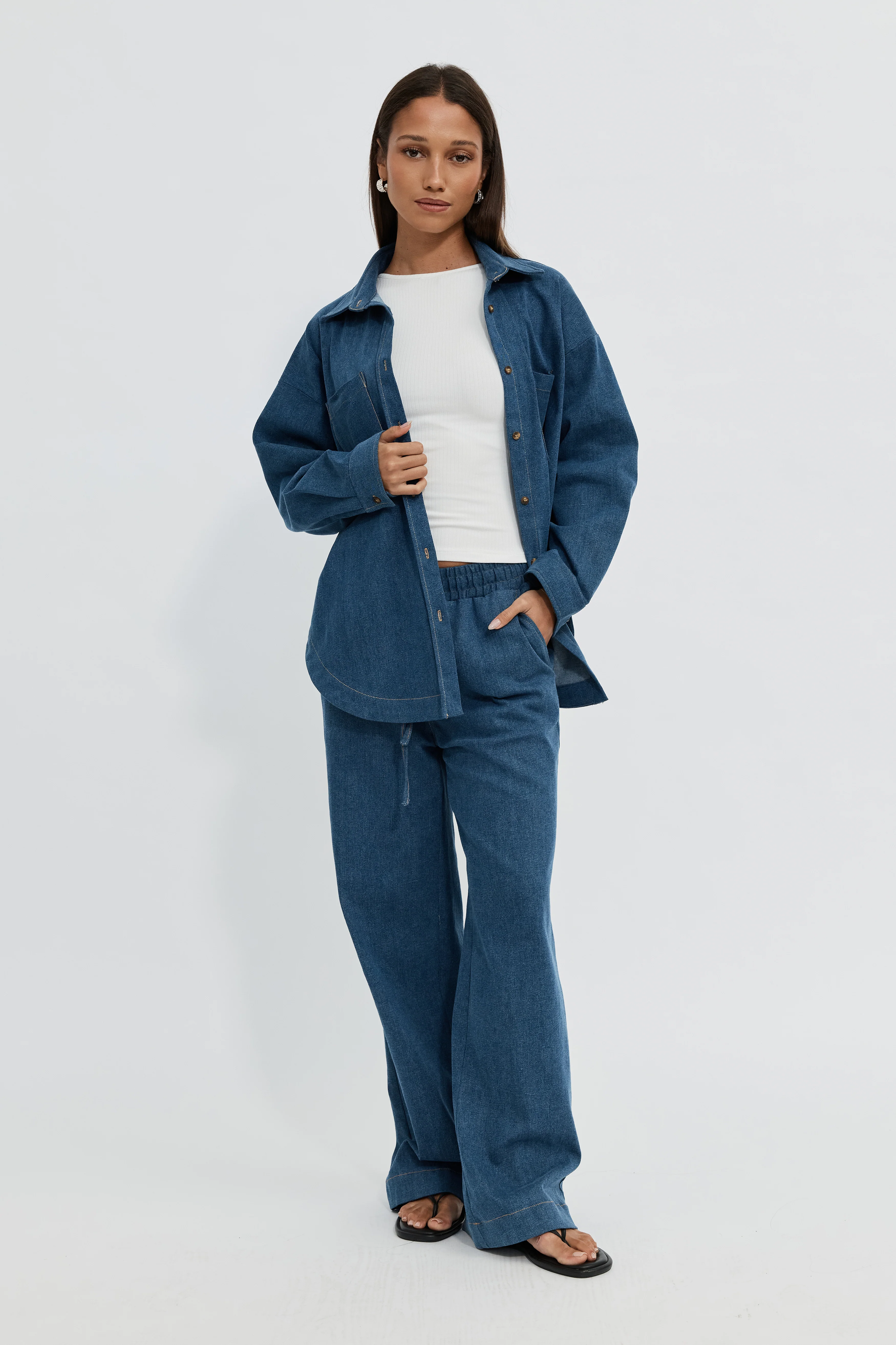 Claudia Denim Shirt Jacket - Medium Blue - Image 6