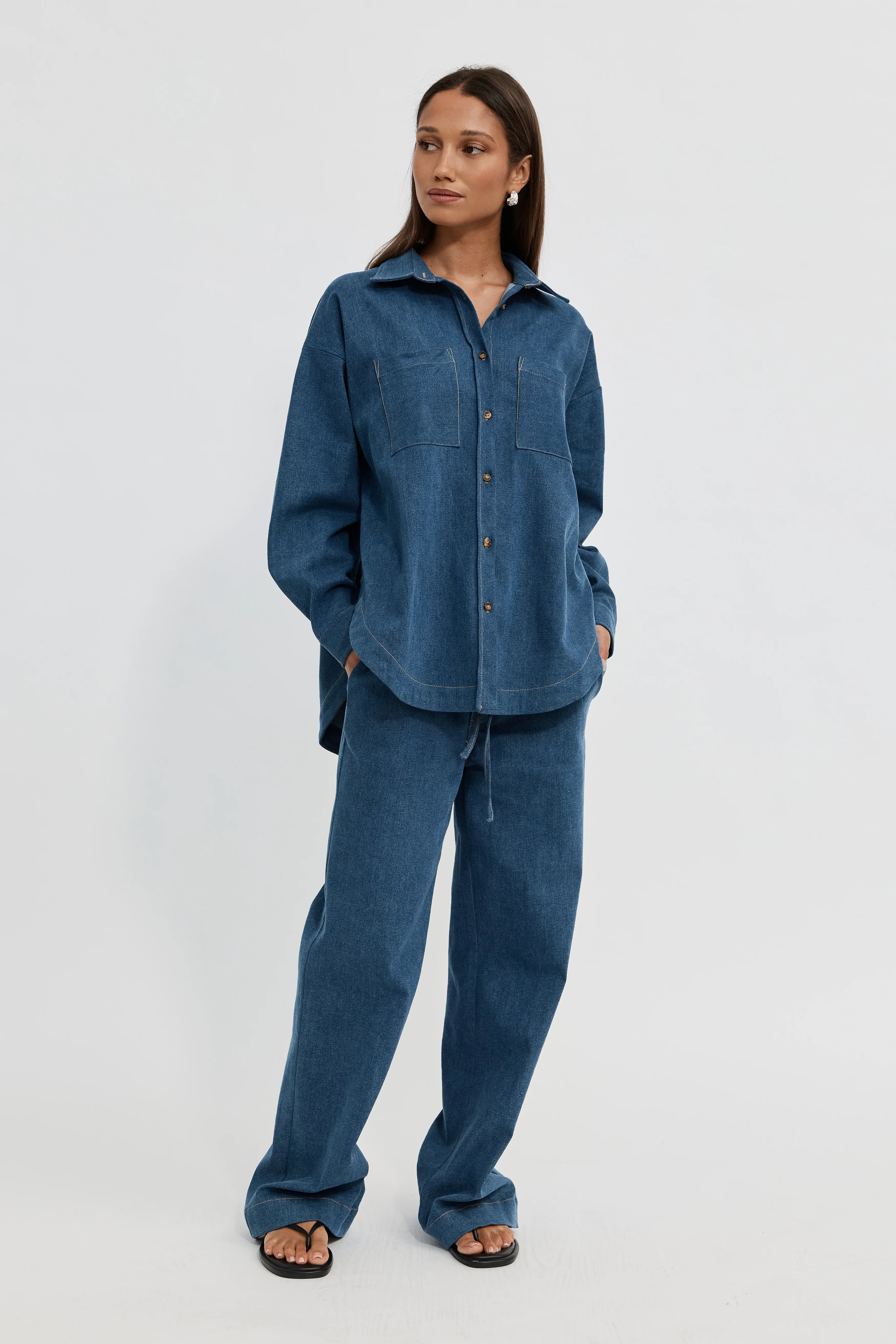 Claudia Denim Shirt Jacket - Medium Blue - Image 7