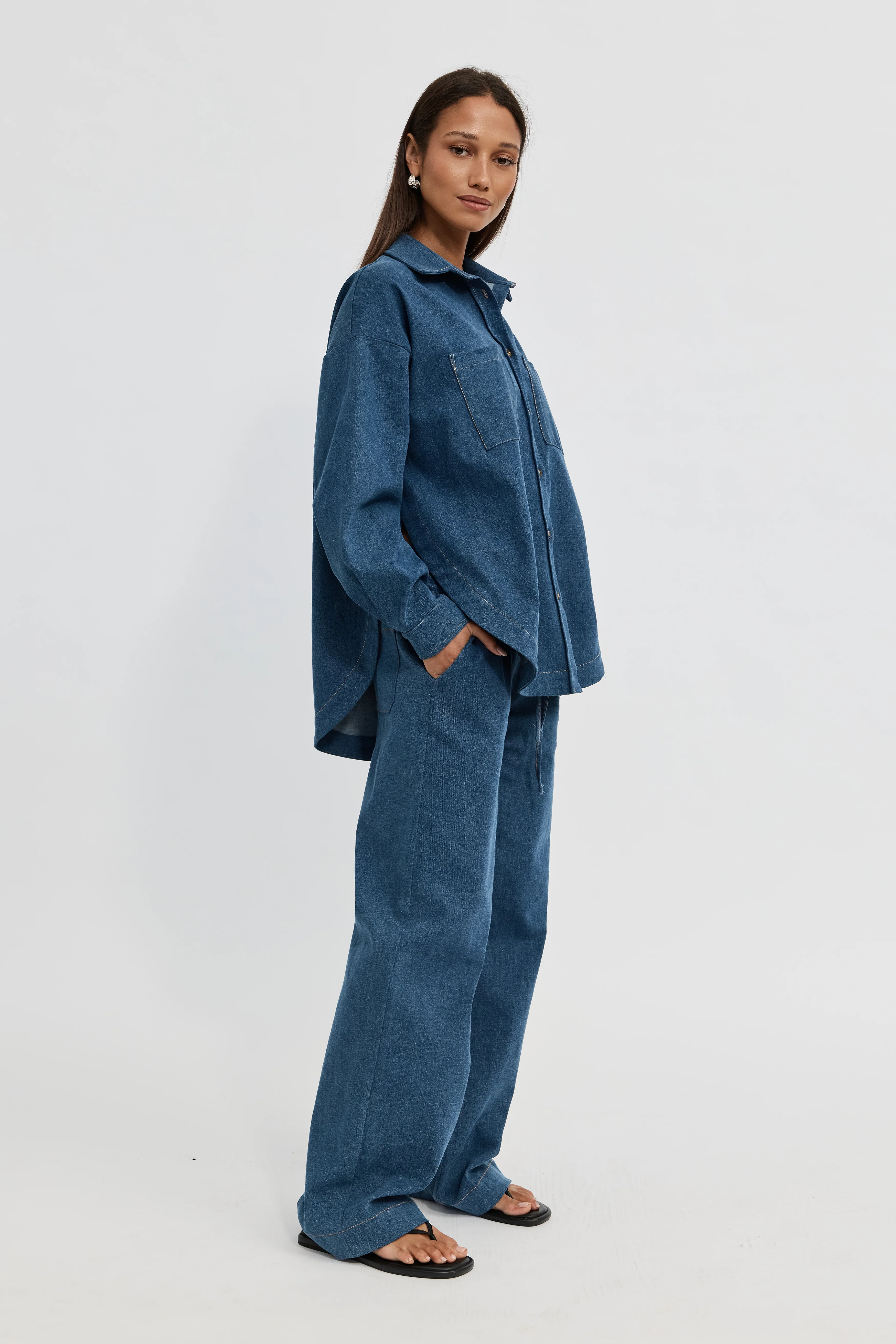 Claudia Denim Shirt Jacket - Medium Blue - Image 8
