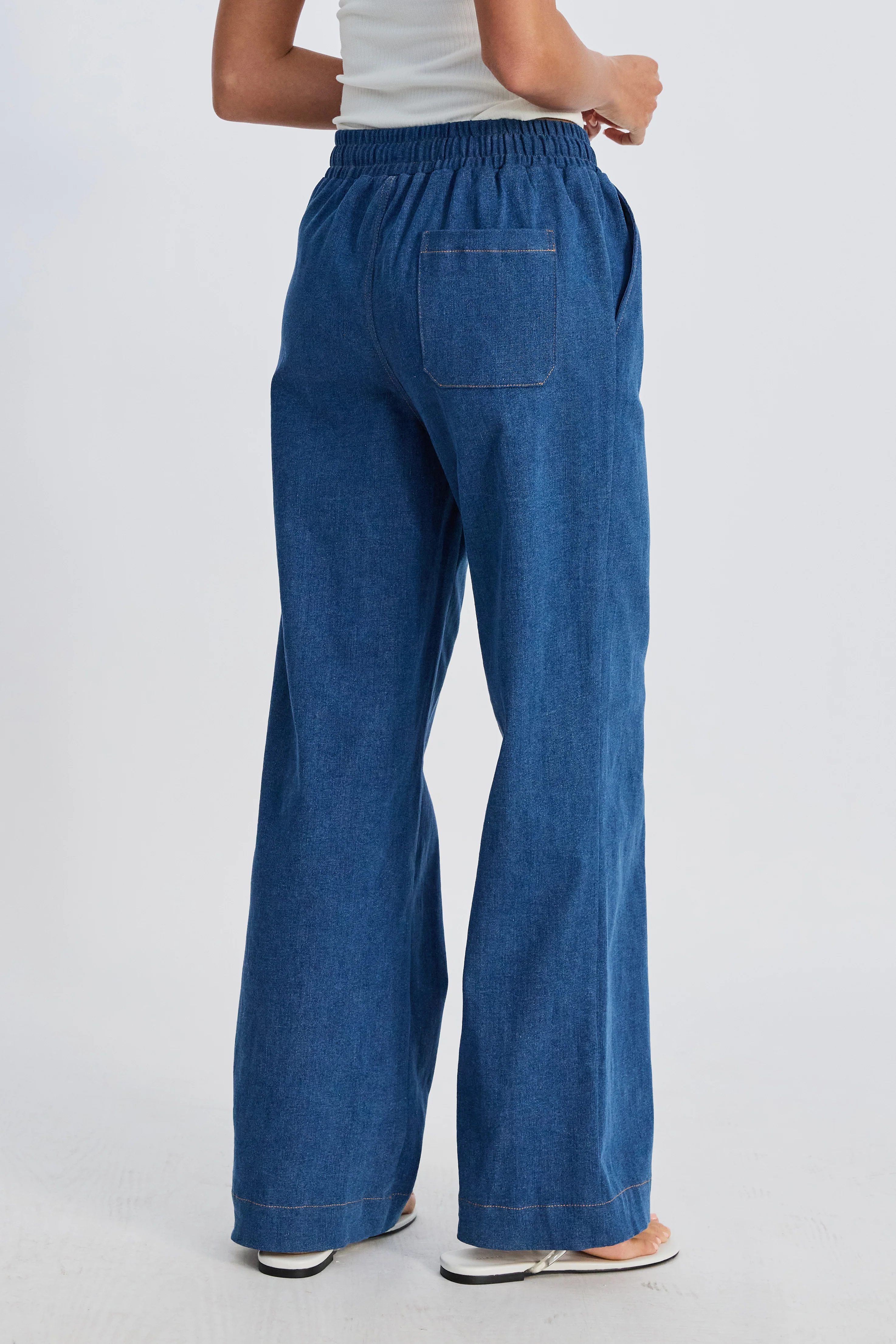 Claudia Elastic-Waist Denim Look Pant - Medium Blue - Image 12