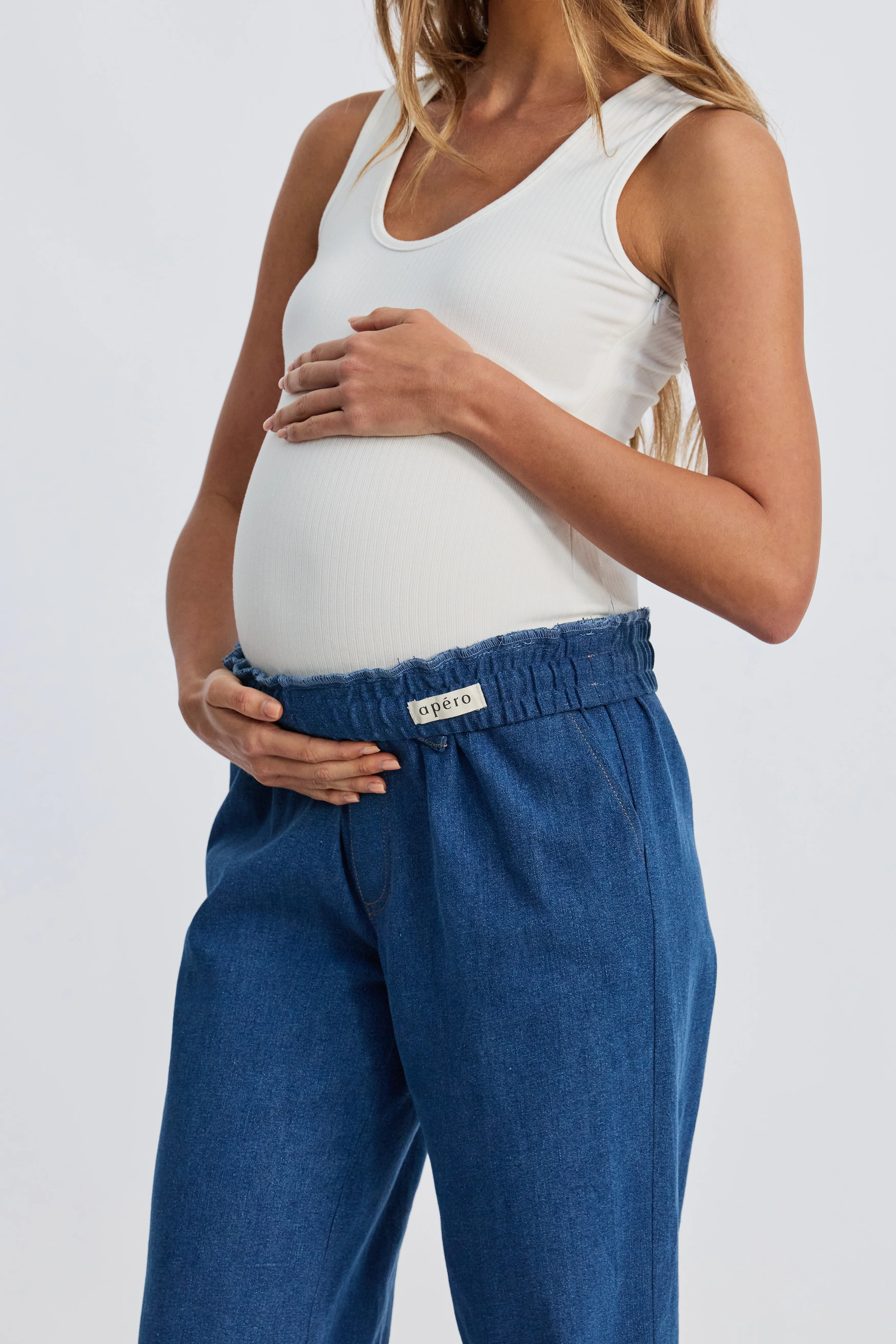 Claudia Elastic-Waist Denim Look Pant - Medium Blue - Image 6