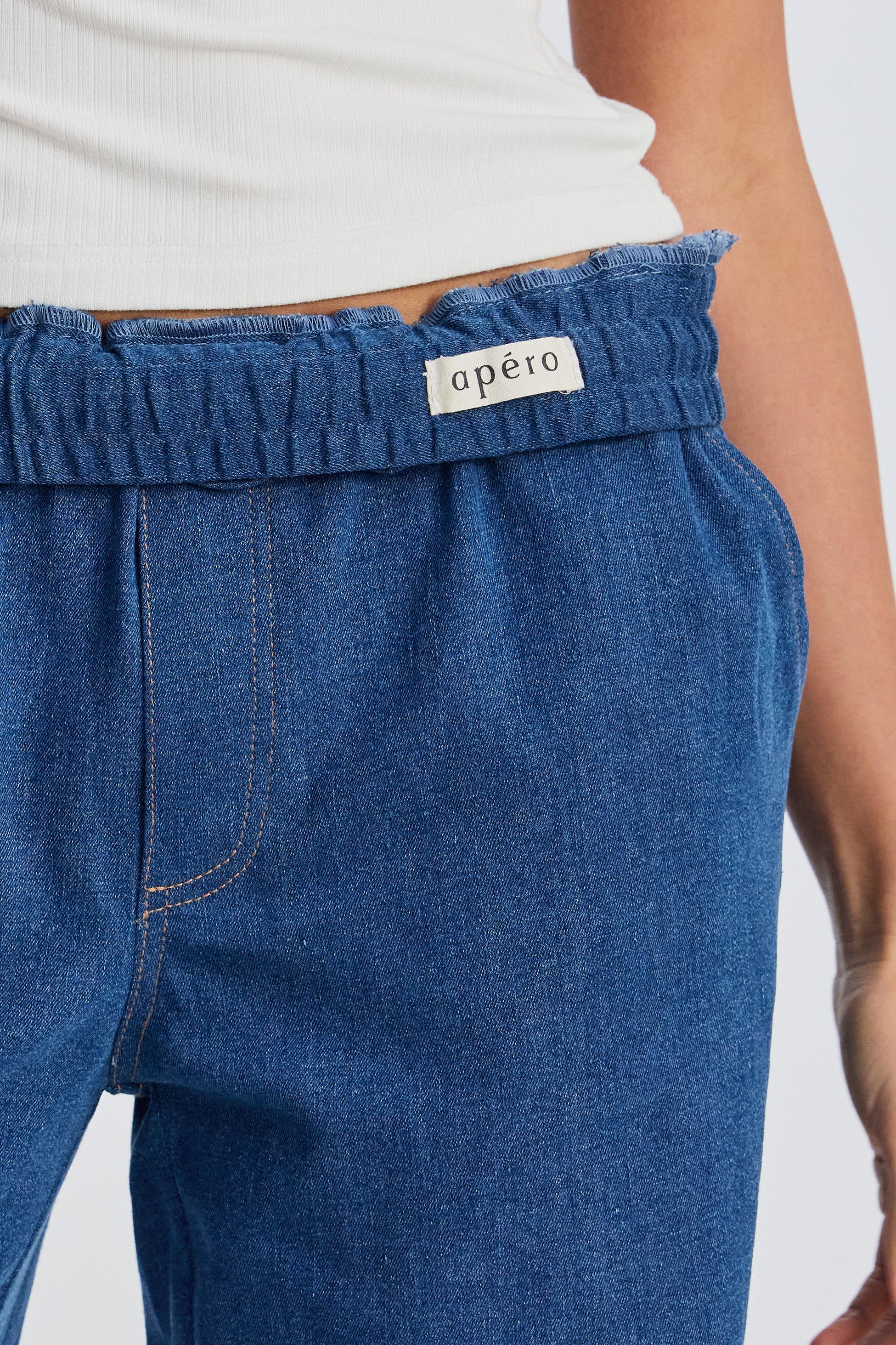 Claudia Elastic-Waist Denim Look Pant - Medium Blue - Image 7