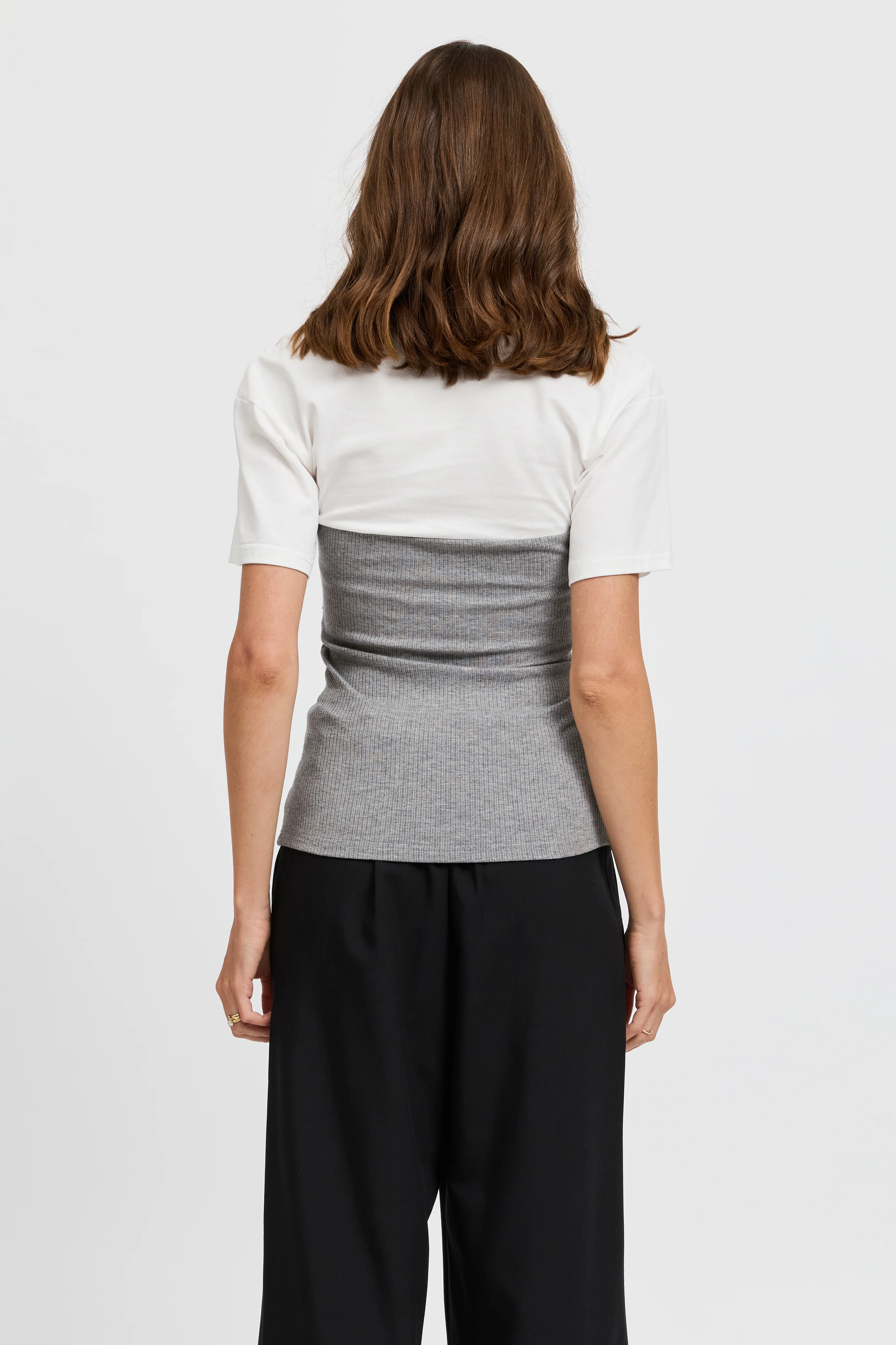 Cleo Ribbed Bodice Tee - White / Grey Marle - Image 7
