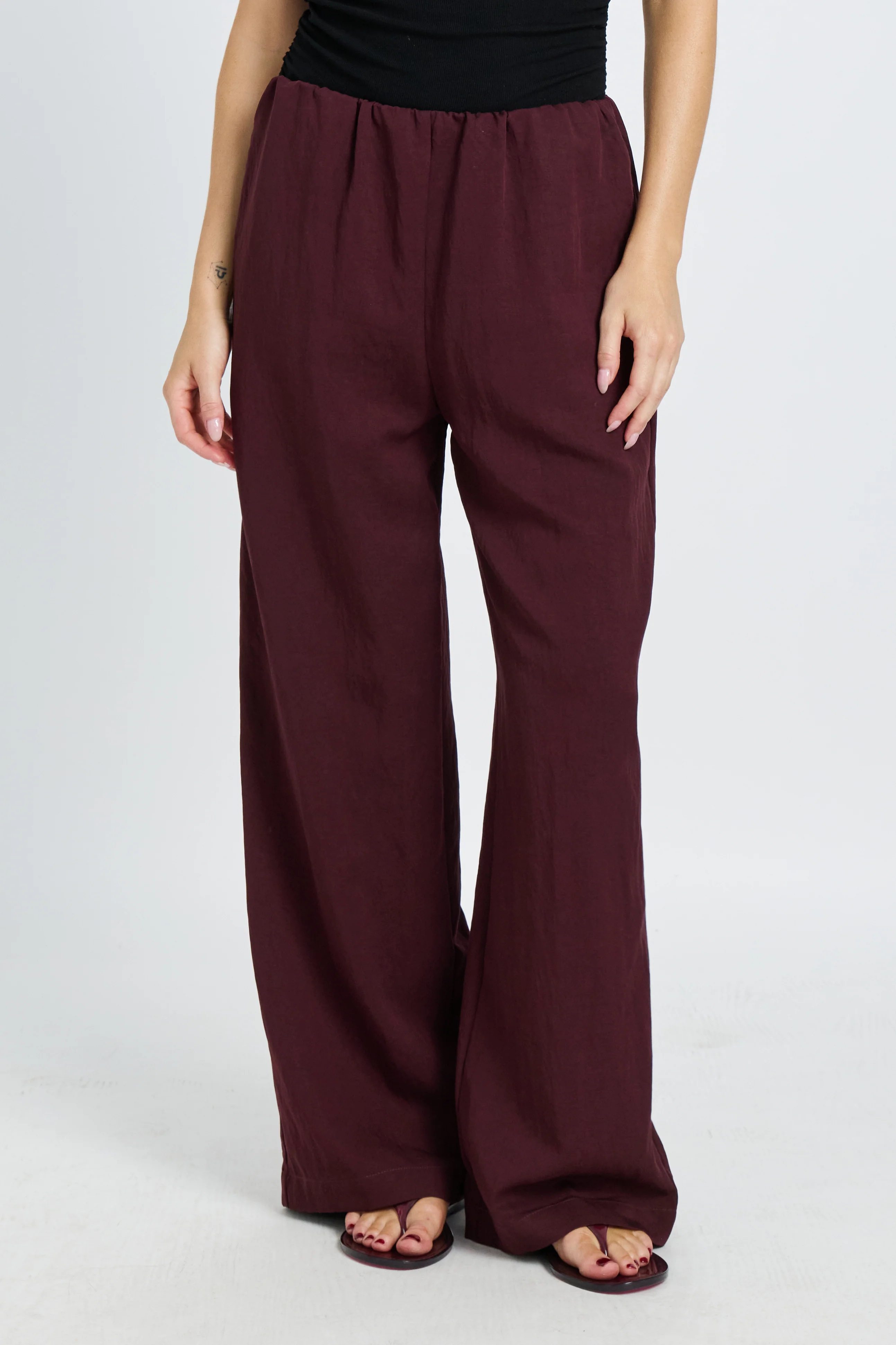 Connie Tencel Wide Leg Pant - Burgundy - Image 3