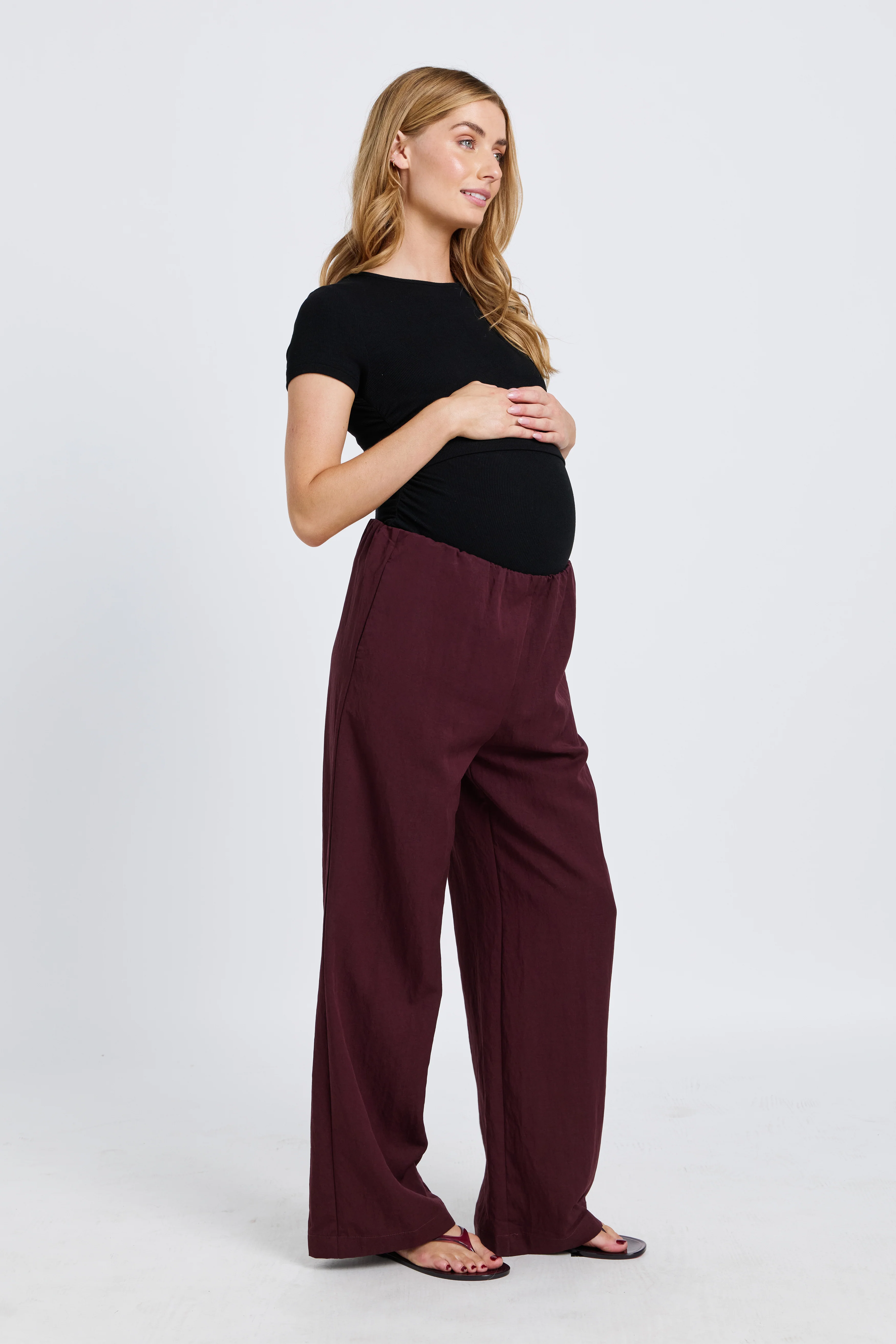 Connie Tencel Wide Leg Pant - Burgundy - Image 4