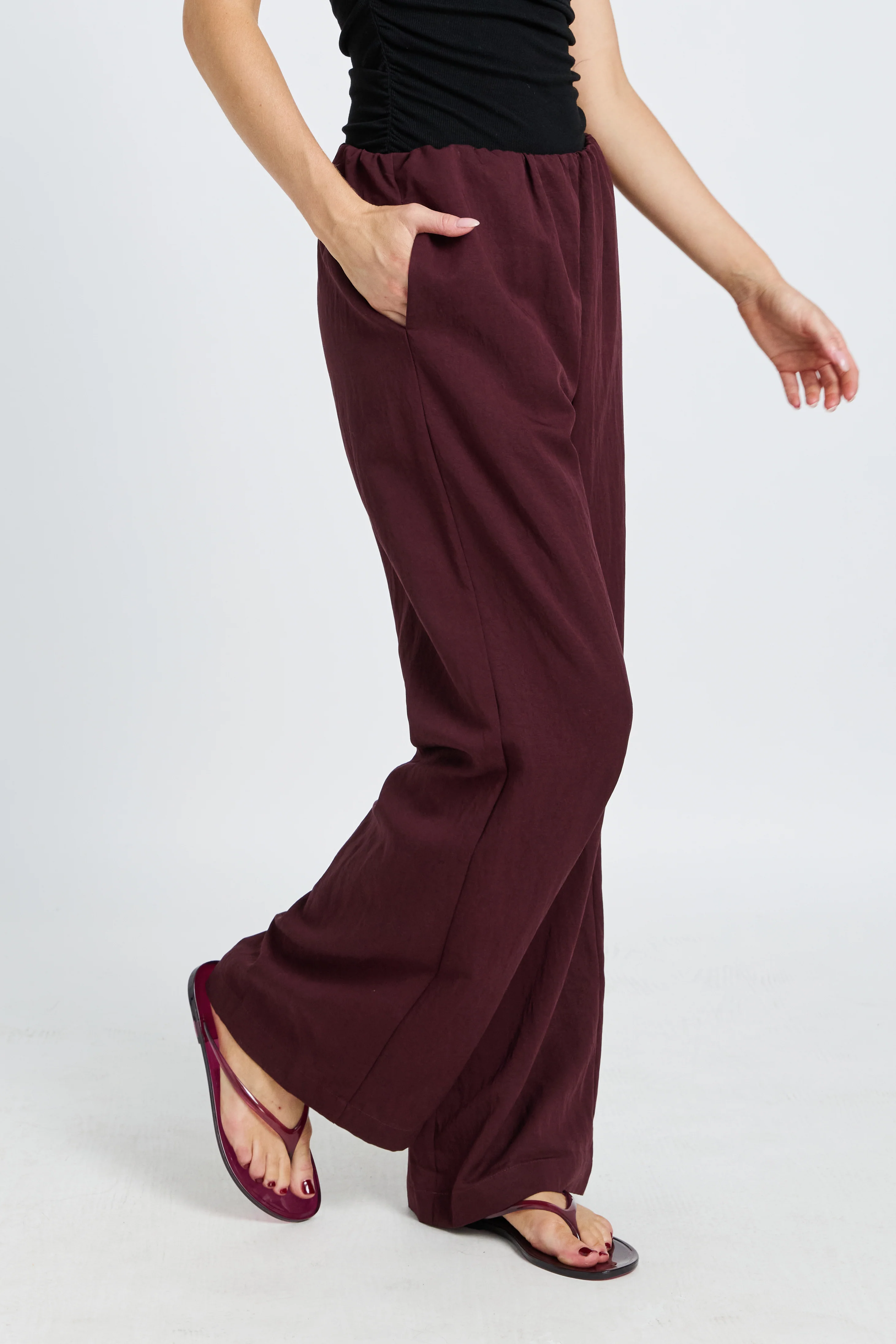 Connie Tencel Wide Leg Pant - Burgundy - Image 5