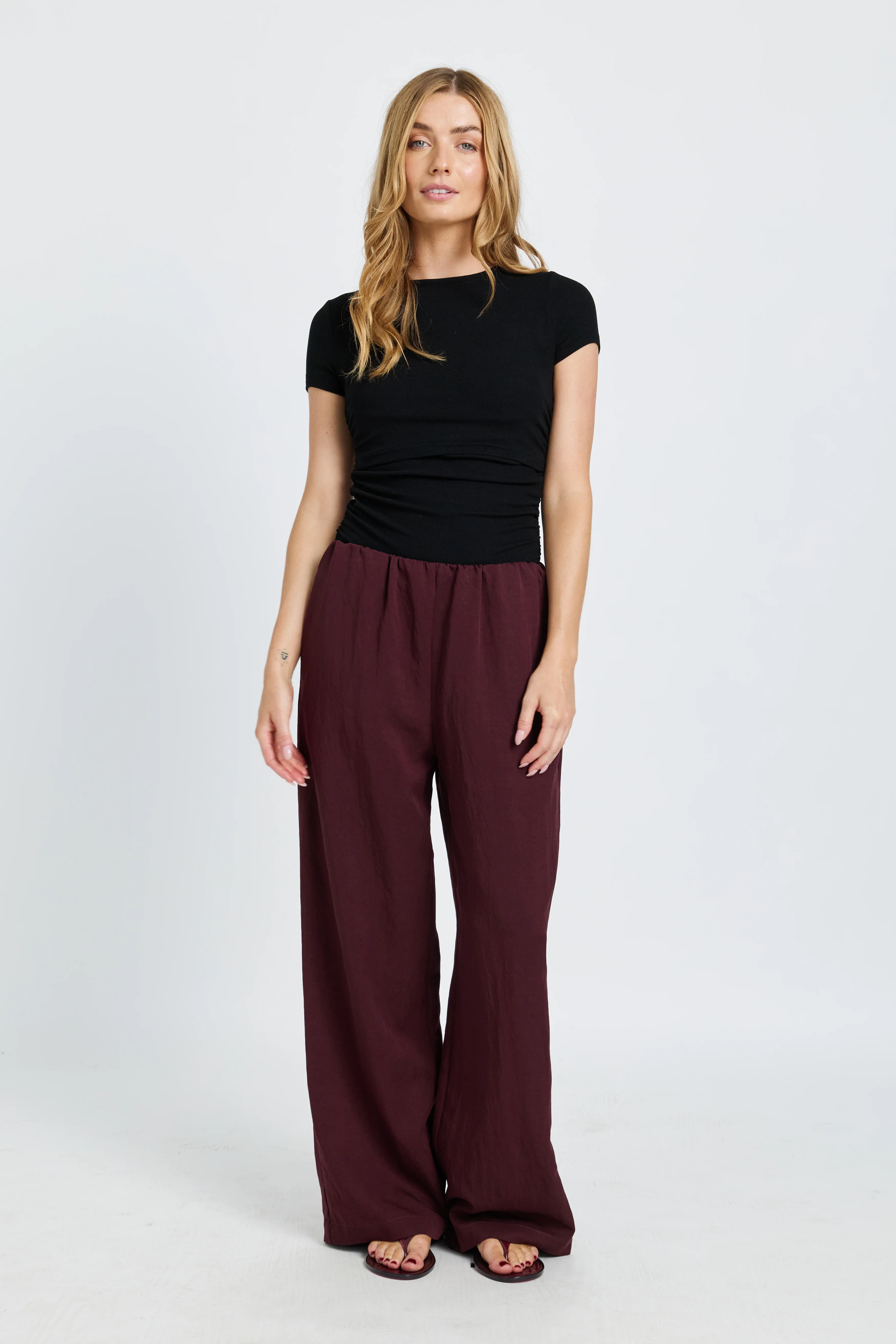 Connie Tencel Wide Leg Pant - Burgundy - Image 7