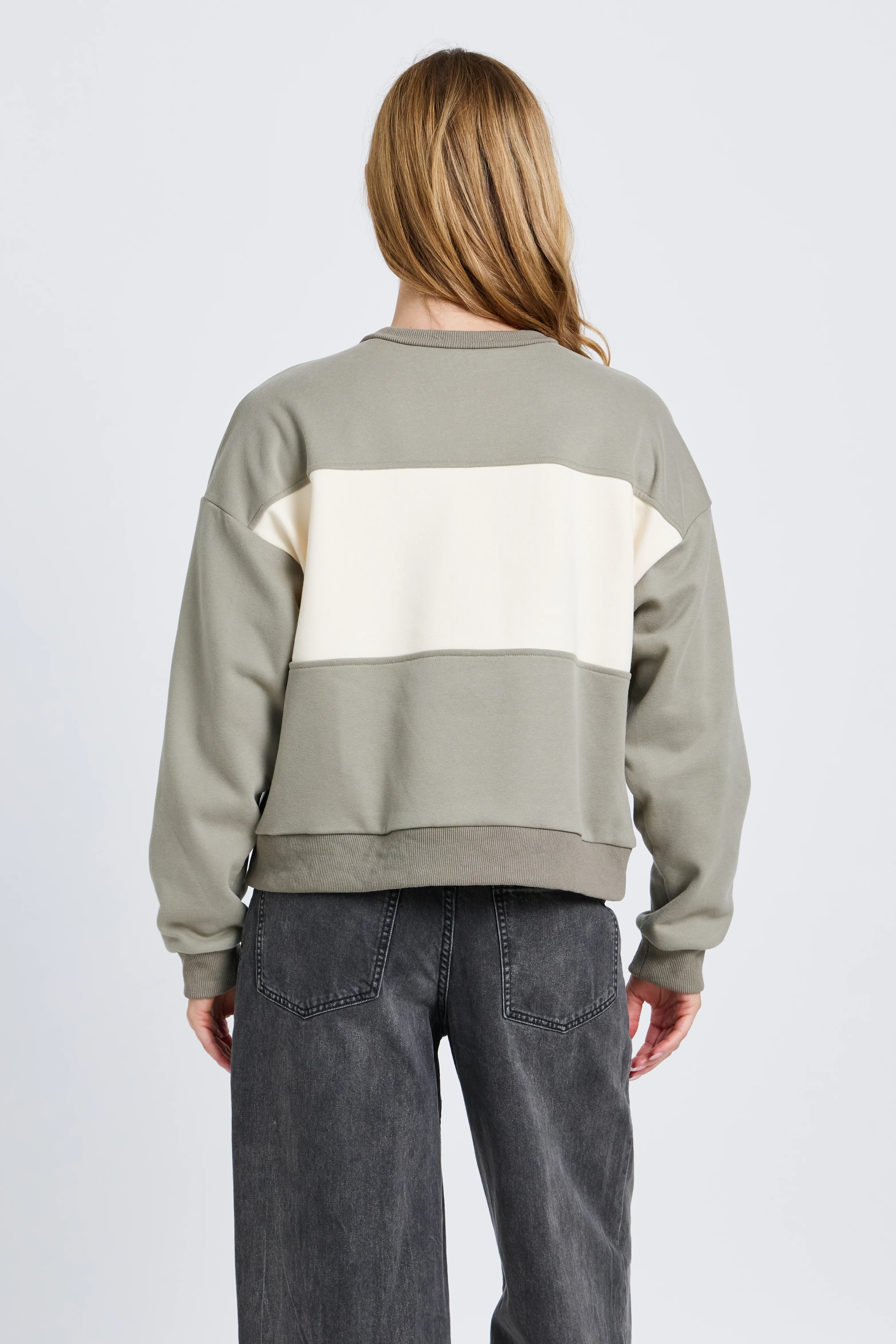 Dual Oversized Cropped Panel Jumper - Sage / Cream - Image 5