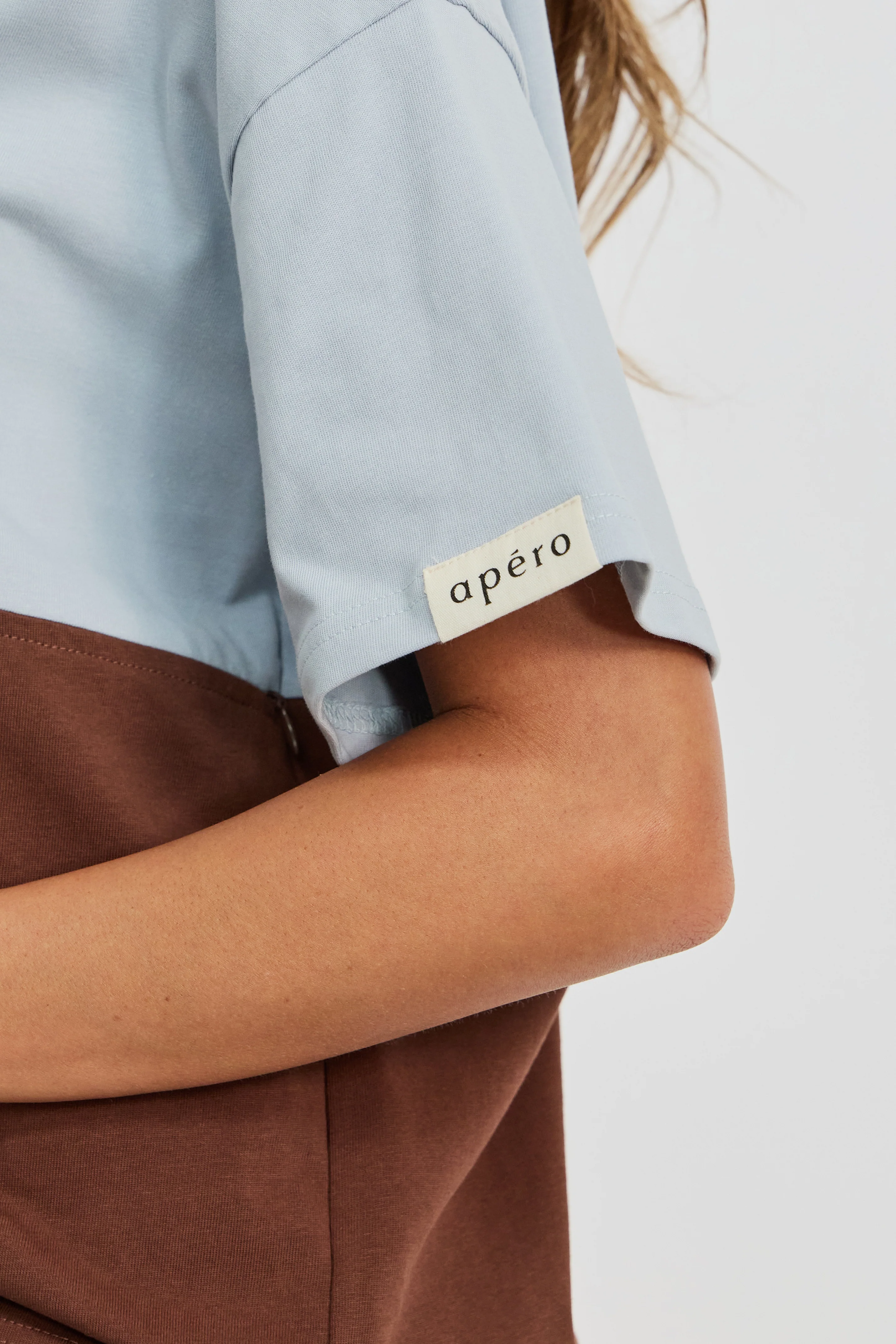 Duo Drop-Shoulder Panel Tee - Brown / Baby Blue - Image 6