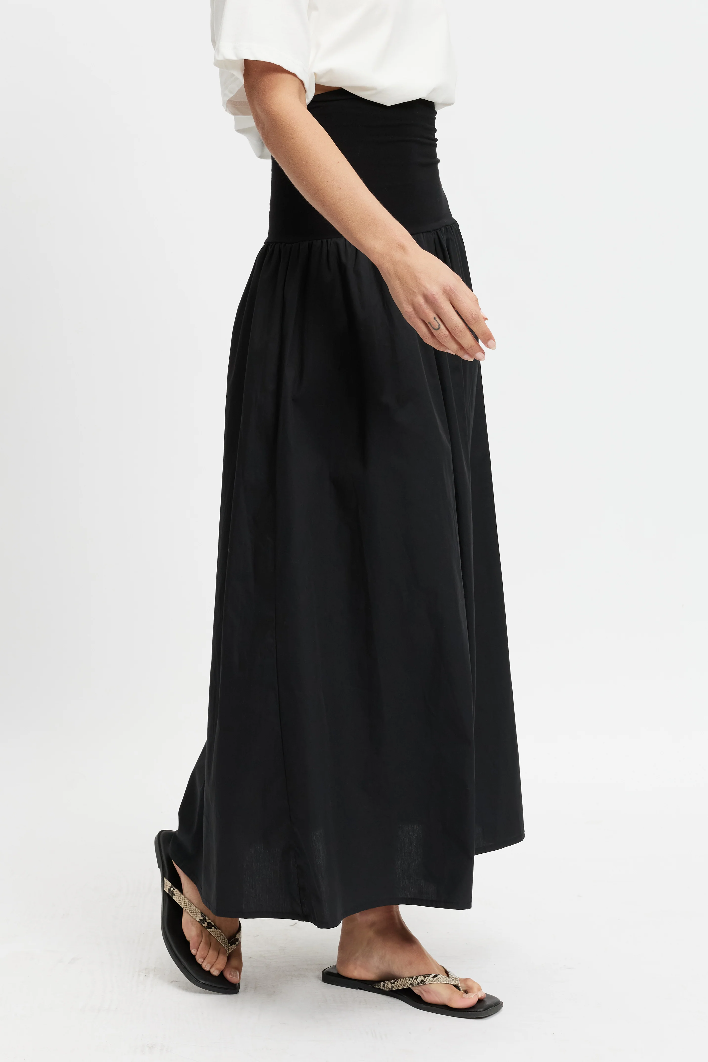 Emmy Drop-Waist Jersey Poplin Midi Skirt - Black - Image 10