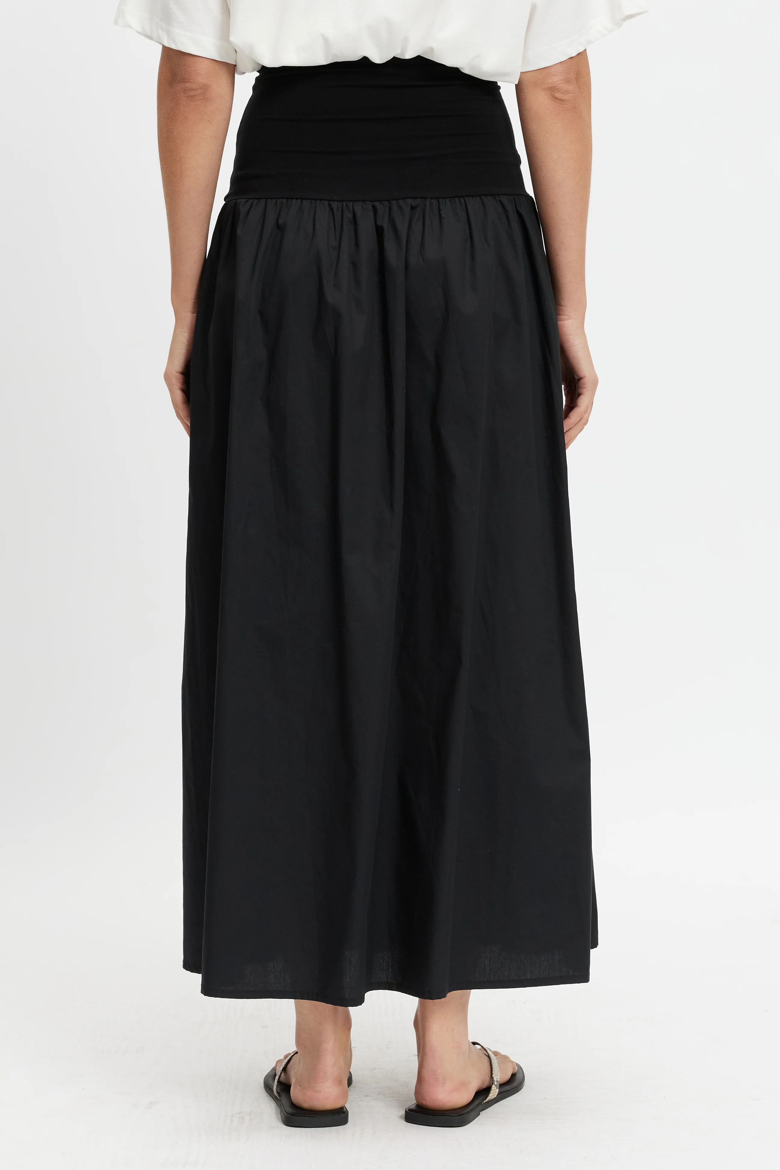 Emmy Drop-Waist Jersey Poplin Midi Skirt - Black - Image 11