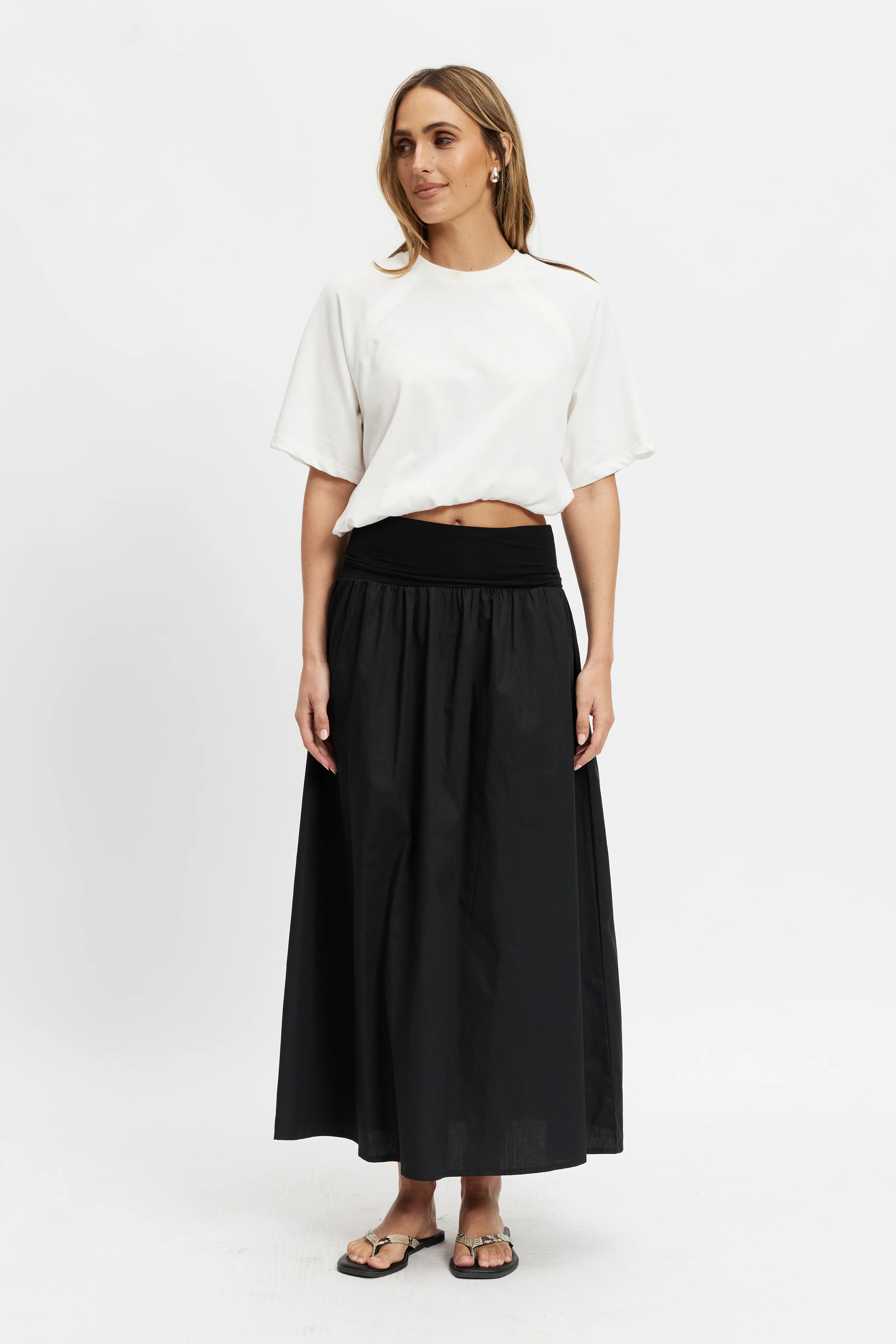 Emmy Drop-Waist Jersey Poplin Midi Skirt - Black - Image 12