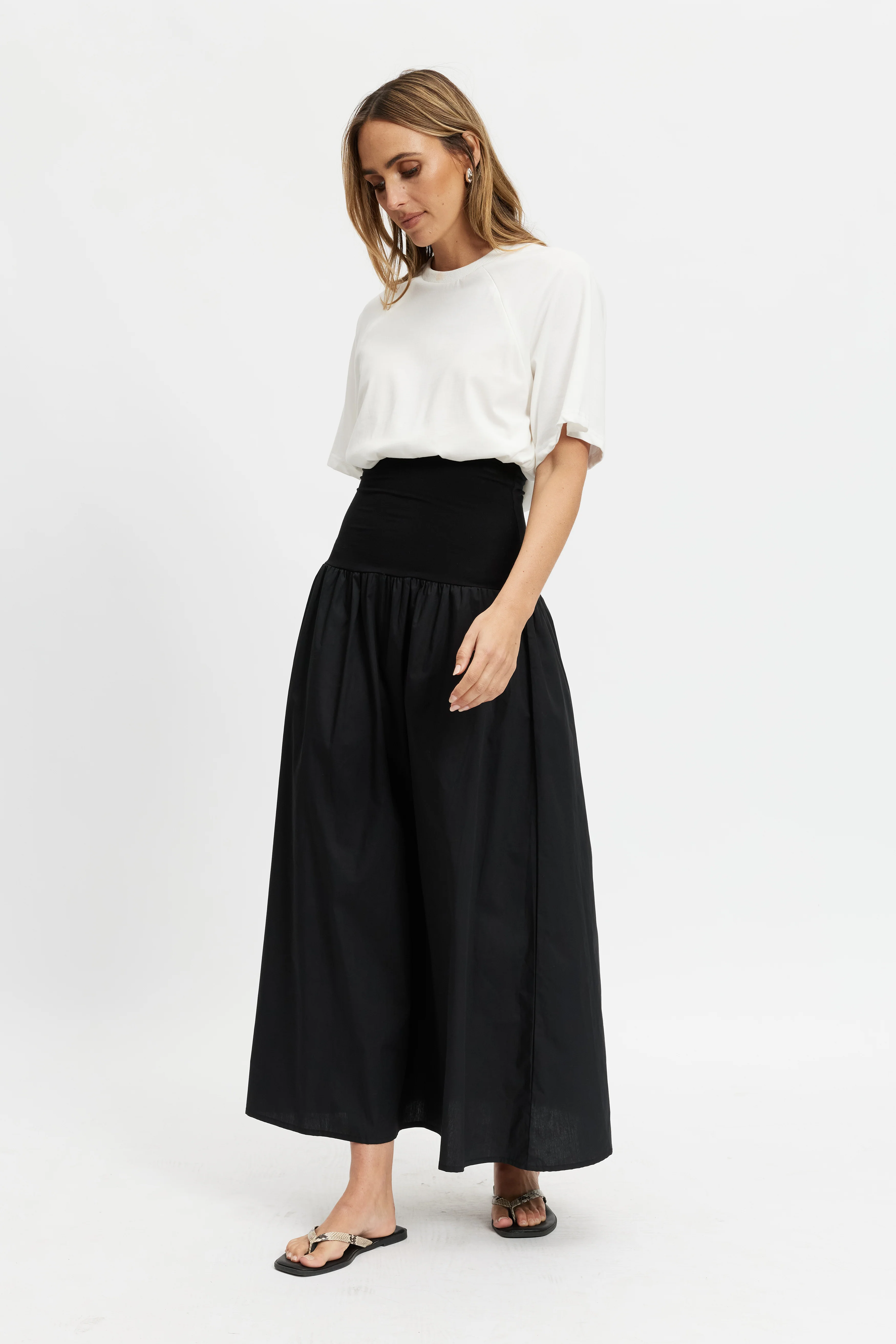 Emmy Drop-Waist Jersey Poplin Midi Skirt - Black - Image 13