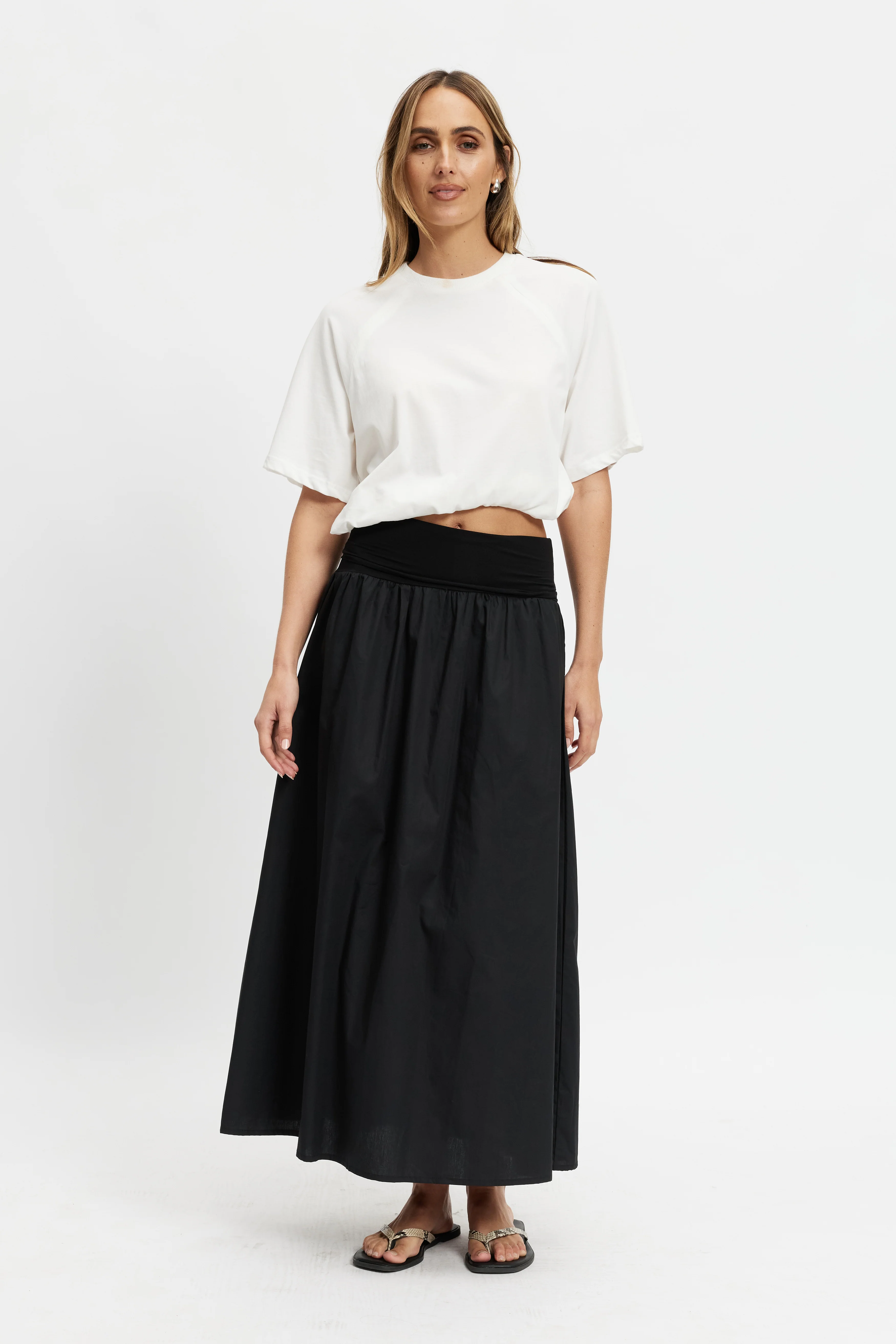 Emmy Drop-Waist Jersey Poplin Midi Skirt - Black - Image 4