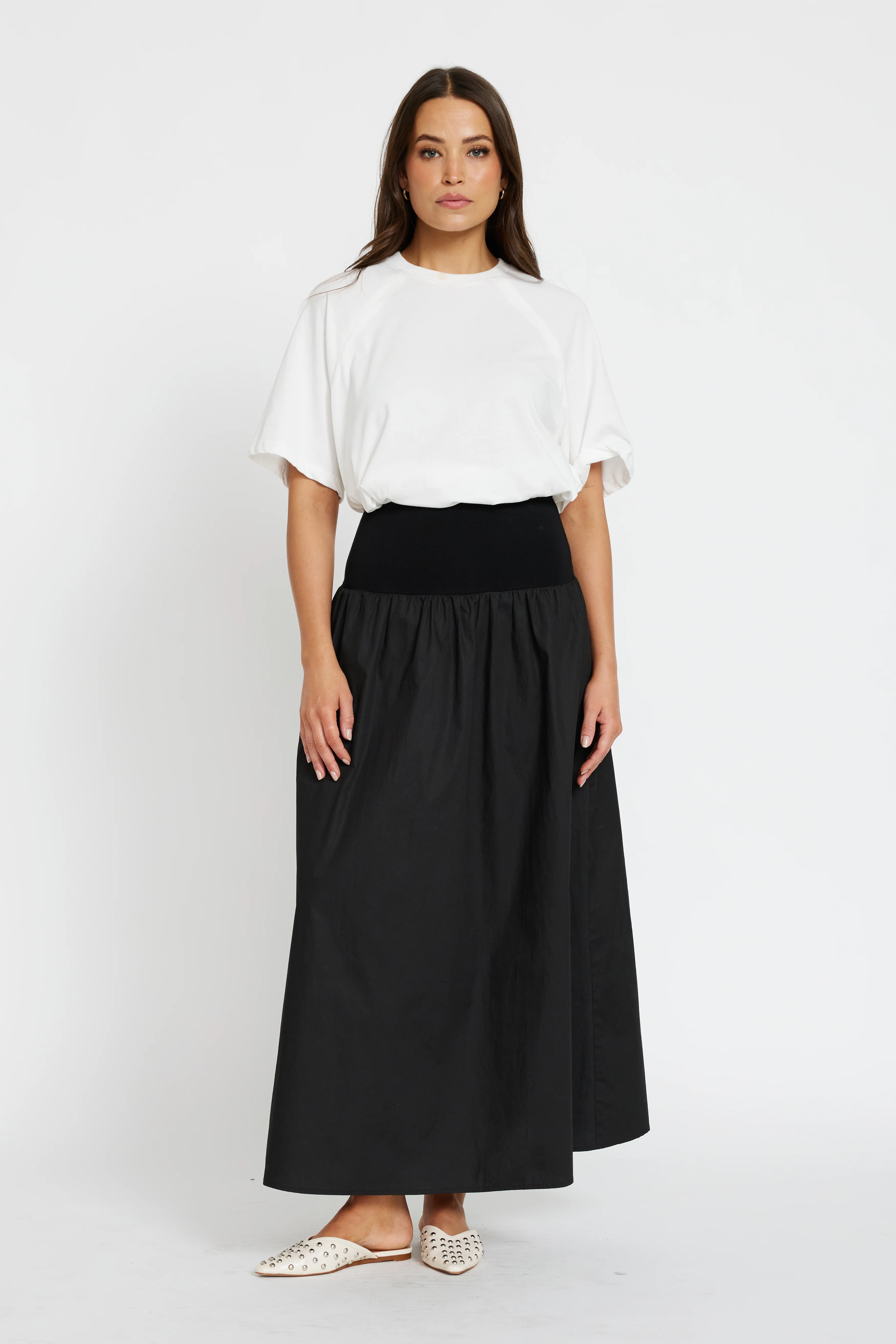 Emmy Drop-Waist Jersey Poplin Midi Skirt - Black - Image 6