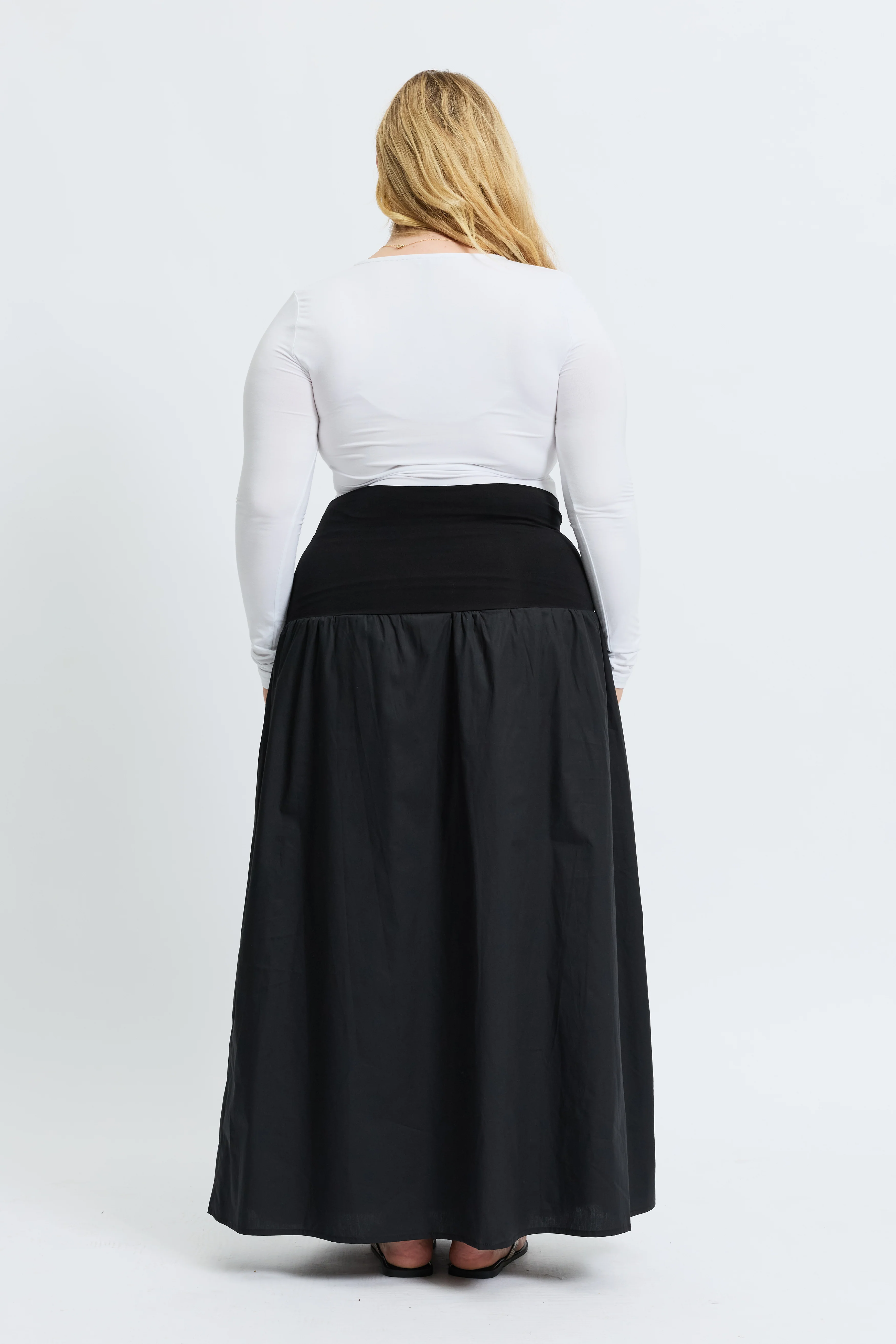 Emmy Drop-Waist Jersey Poplin Midi Skirt - Black - Image 8